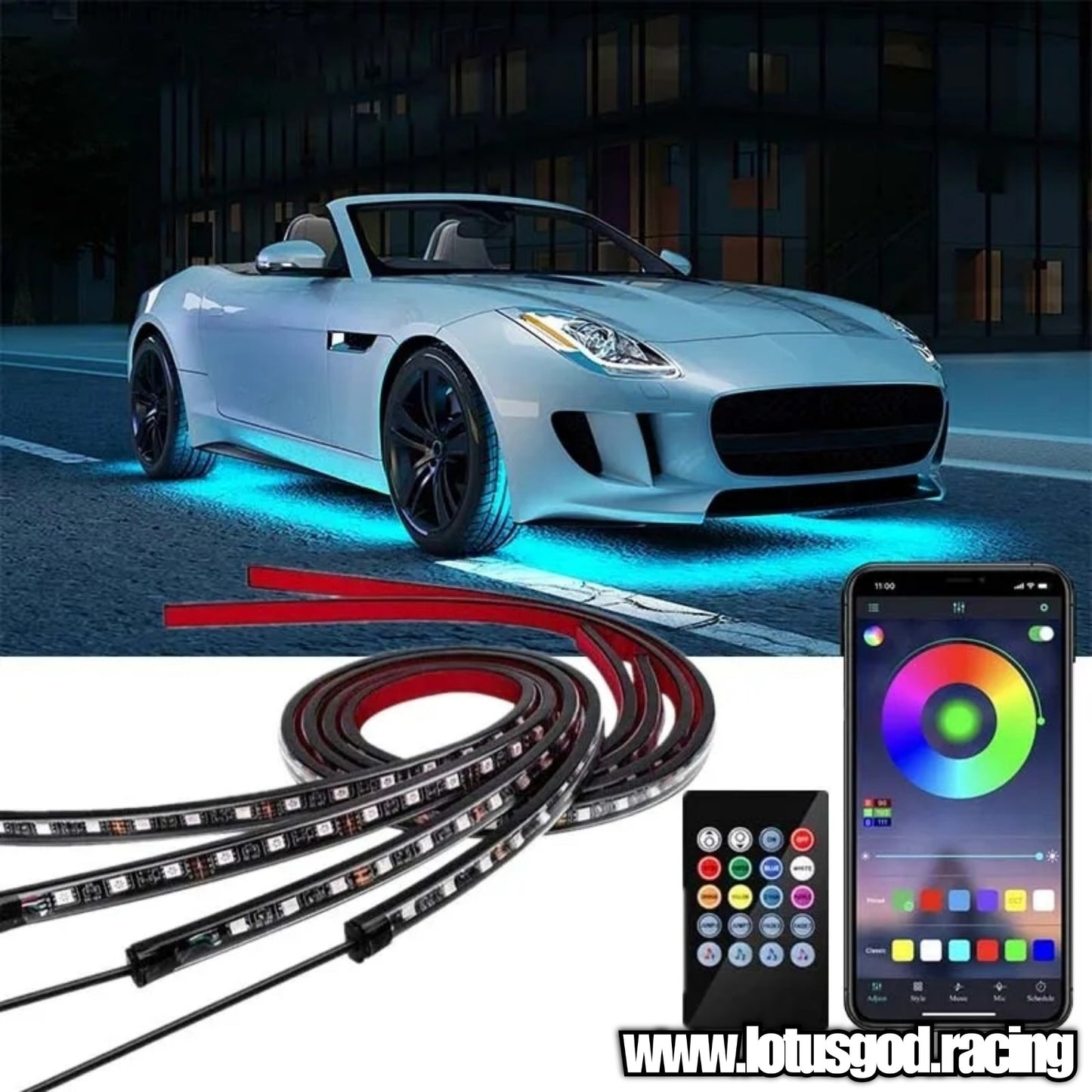 12 Volts Rainbow Dream LED Undercarriage Flexible Bottom Chassis Underglow Strip Light Waterproof Remote/APP Control Neon Underbody Light Lamp