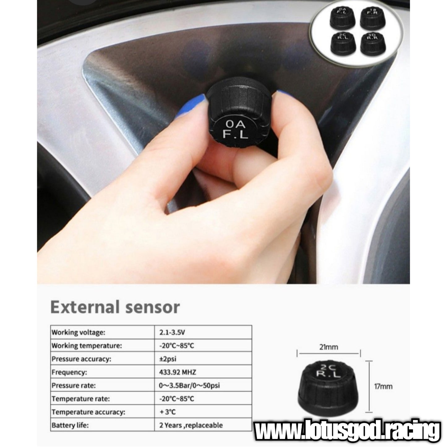Wireless Solar Power Rechargeable USB LED Tyre Pressure Monitoring System For Real Time Tyre Leak Air Detection- TPMS For Car Tires