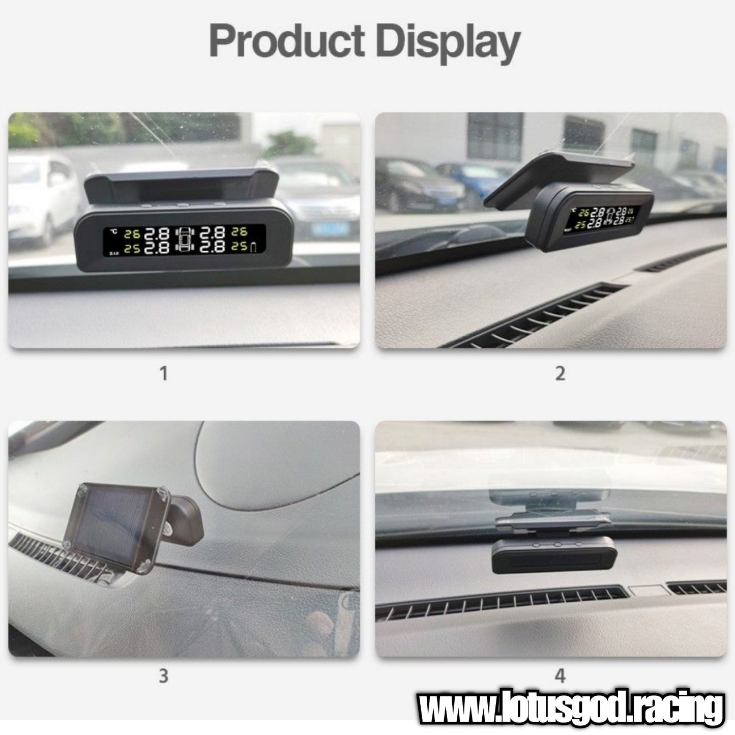 Wireless Solar Power Rechargeable USB LED Tyre Pressure Monitoring System For Real Time Tyre Leak Air Detection- TPMS For Car Tires