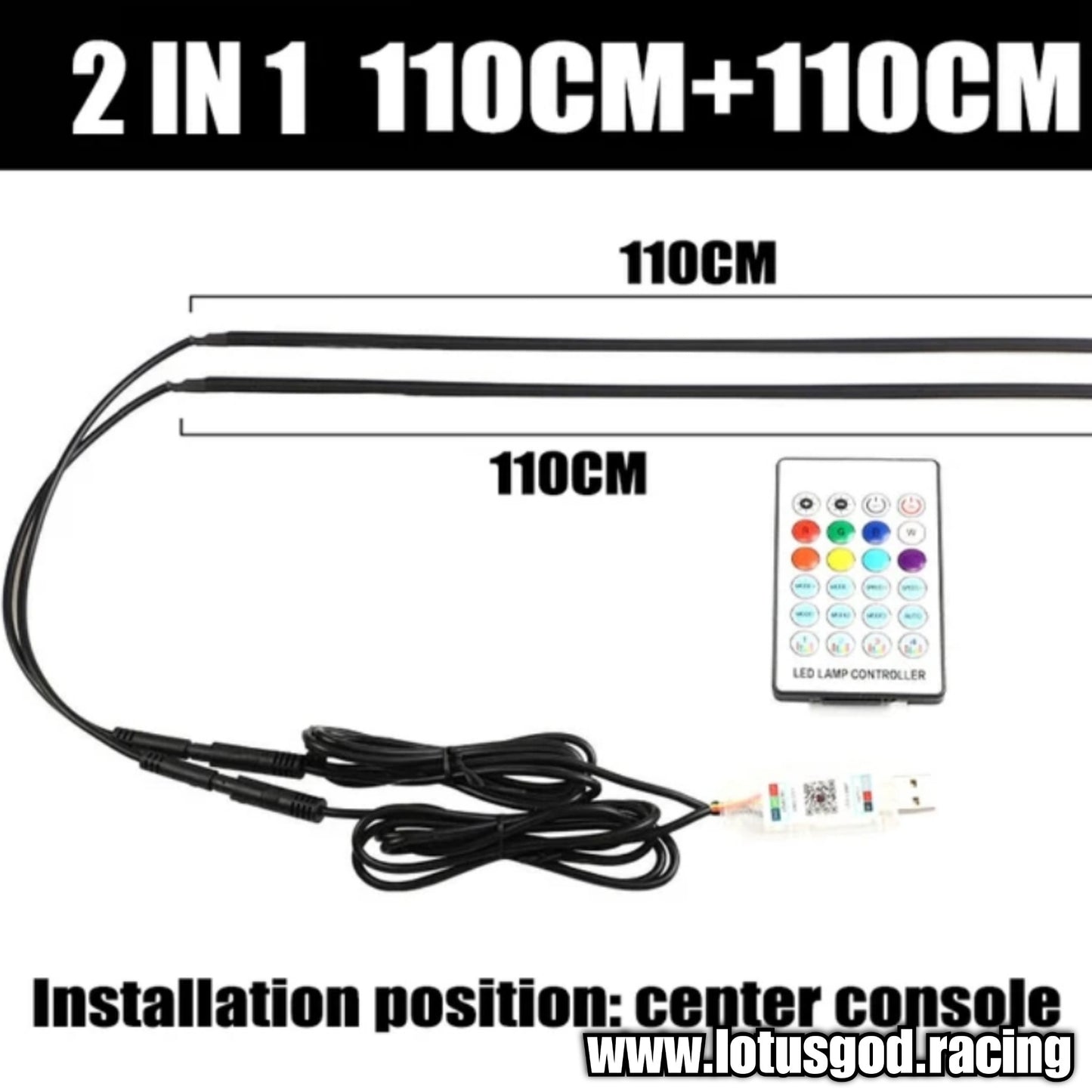 12 Volts Plug & Play 110cm + 110cm | 35cm Usb Powered App + Remote Control RBG I COB Rainbow Light For 12v Interior Dash Panel Meter Etc