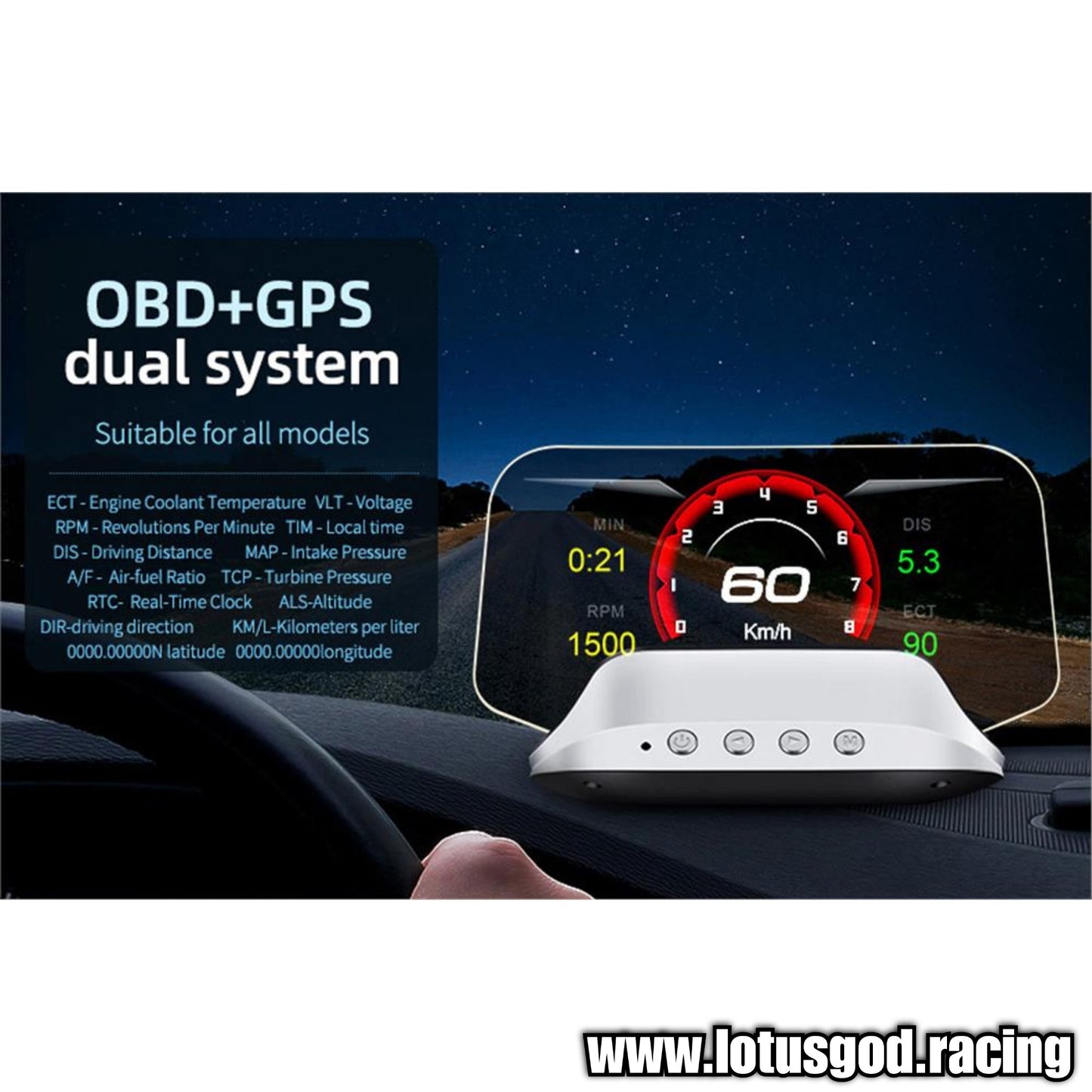 Obd2 Digital Map Box Navigation App Glass Projection Hud Vsd Car Head Up Display On Board Computer Clock Gps Speedometer OBD Diagnostic Tools Instrument Cluster Speed Auto Meter