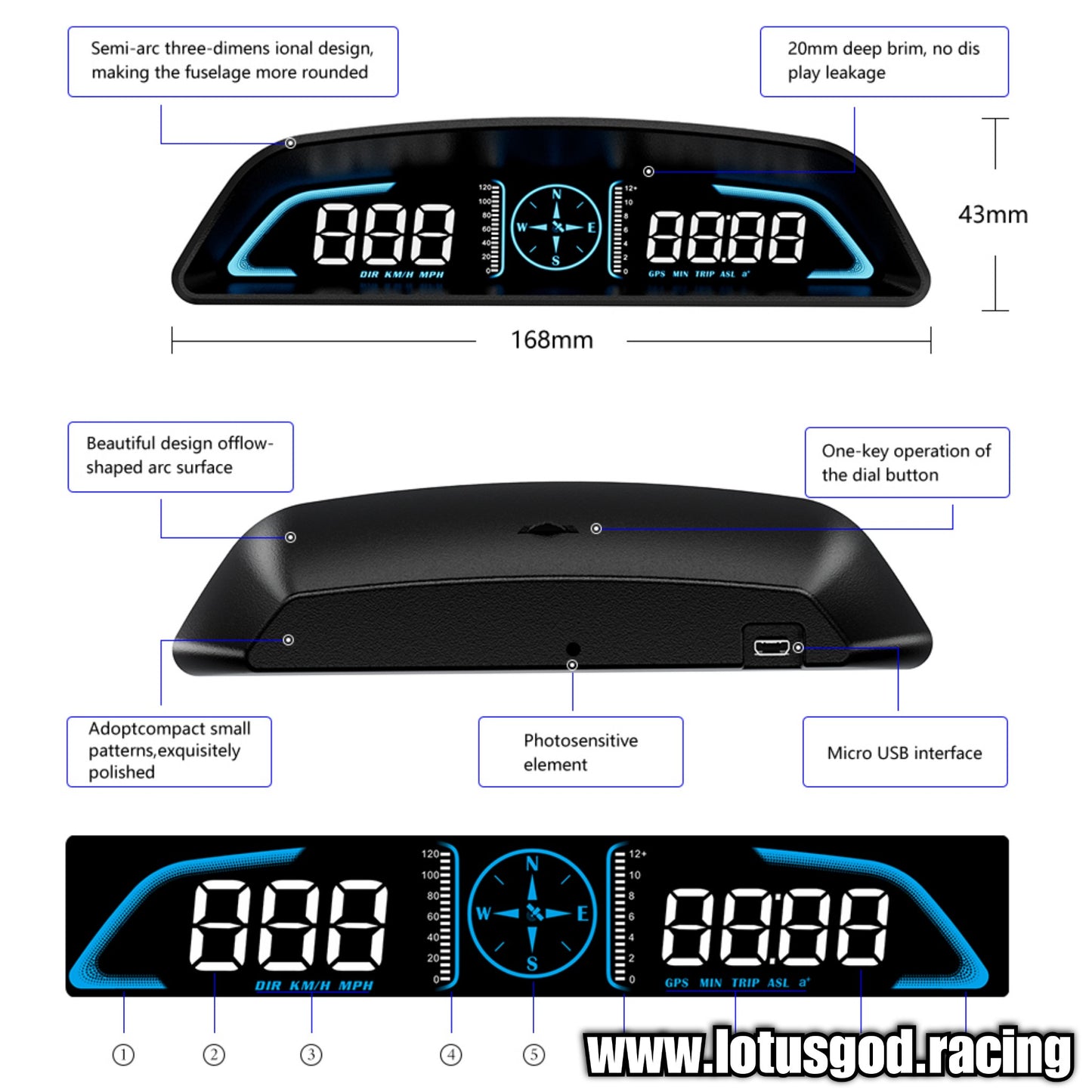 Universal USB Gps Head Up Speed Display Electronics Hud Projector Digital Blue Led Gauge Speedometer Accessories For All Cars