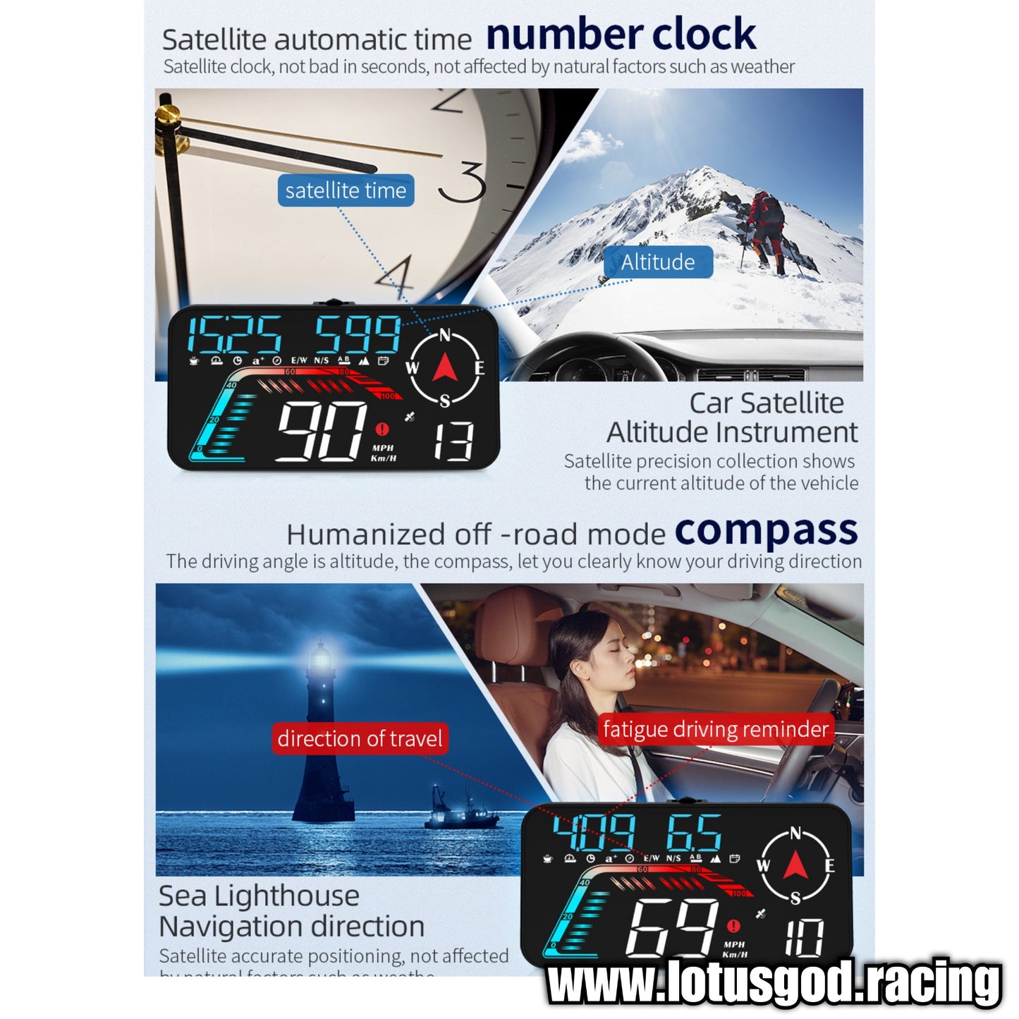 Universal GPS USB Powered Hud Virtual Head Up Display Speedometer For Car Gadgets On Windshield Projection 3 Digital Speed Meter VSD Reflection Clock Time
