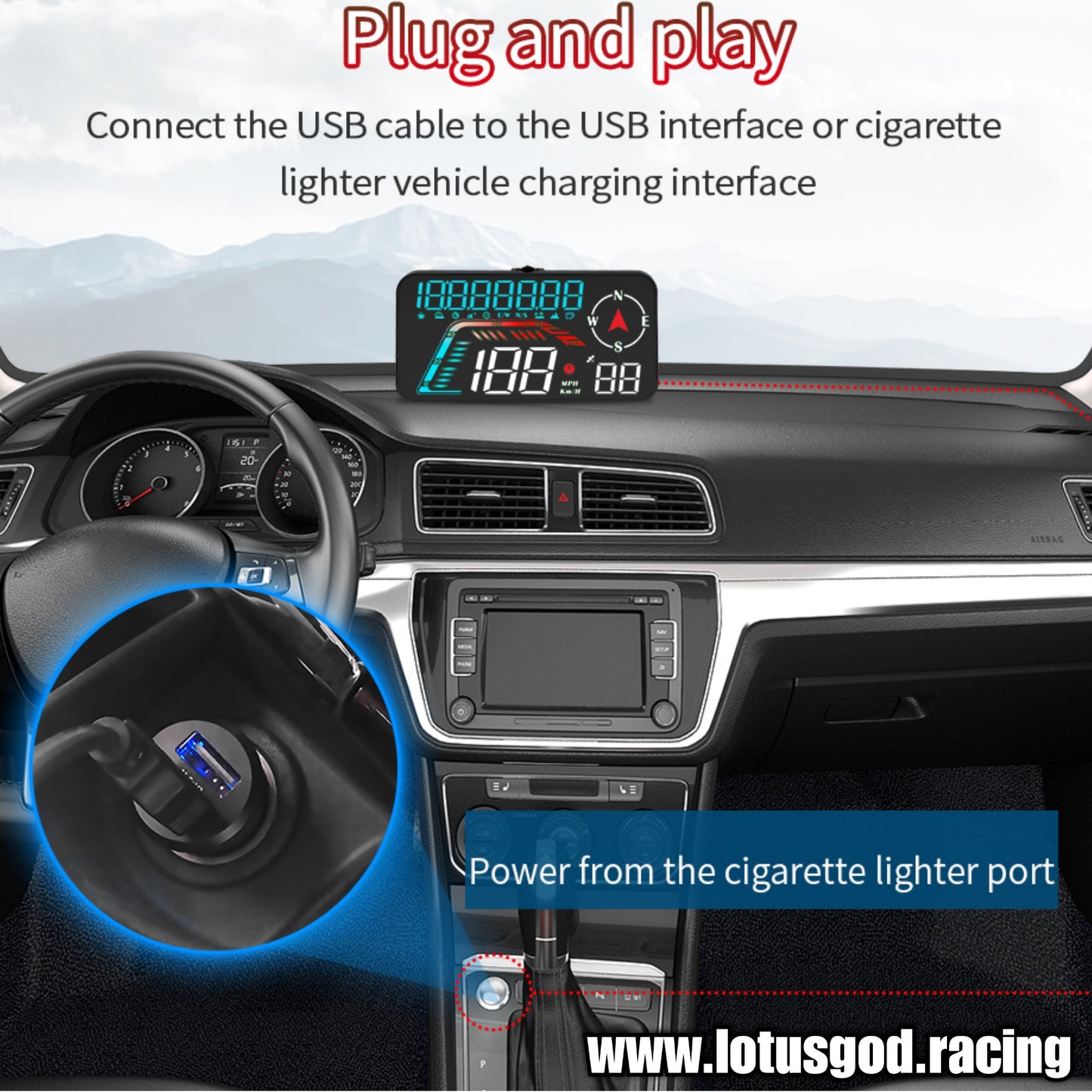 Universal GPS USB Powered Hud Virtual Head Up Display Speedometer For Car Gadgets On Windshield Projection 3 Digital Speed Meter VSD Reflection Clock Time