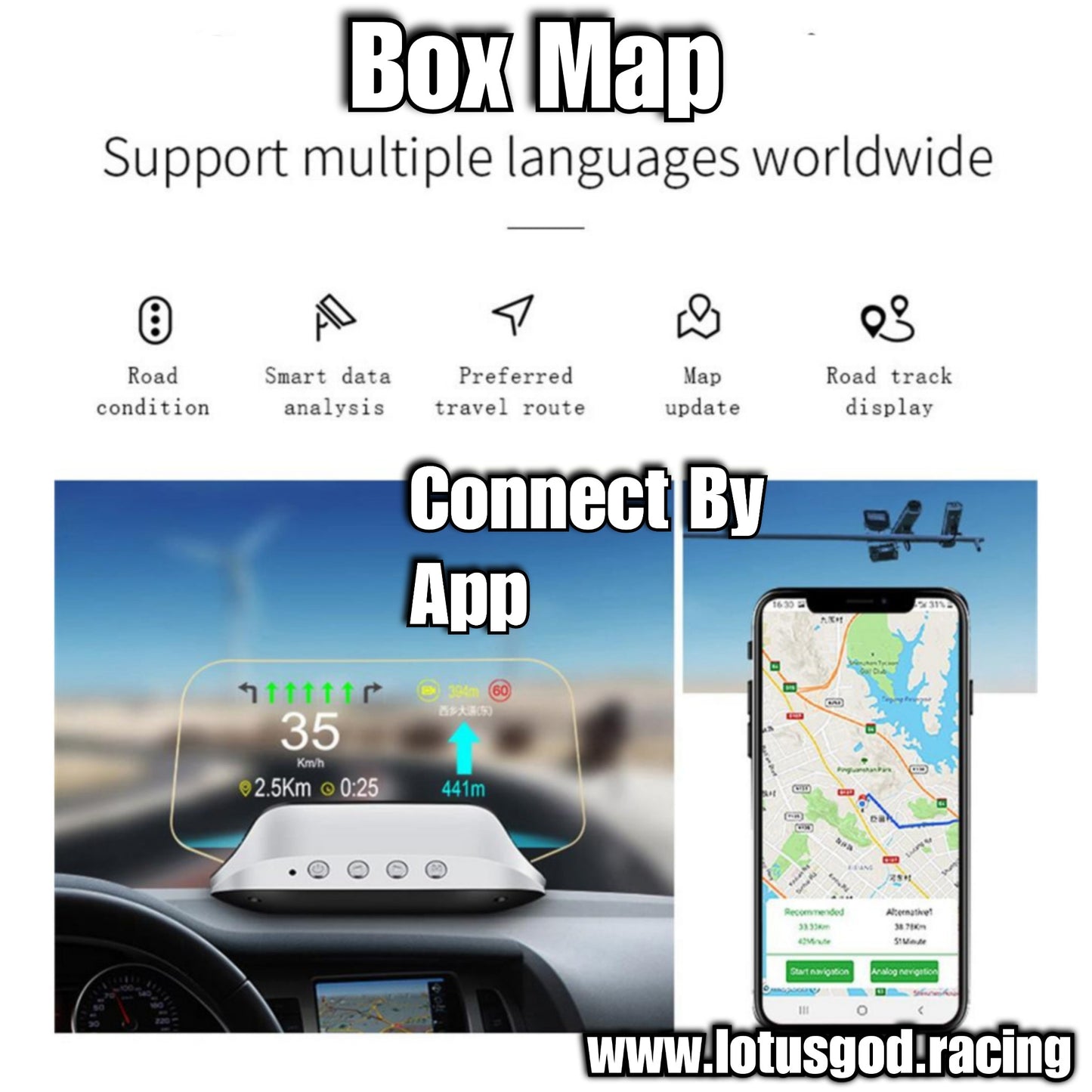 Obd2 Digital Map Box Navigation App Glass Projection Hud Vsd Car Head Up Display On Board Computer Clock Gps Speedometer OBD Diagnostic Tools Instrument Cluster Speed Auto Meter