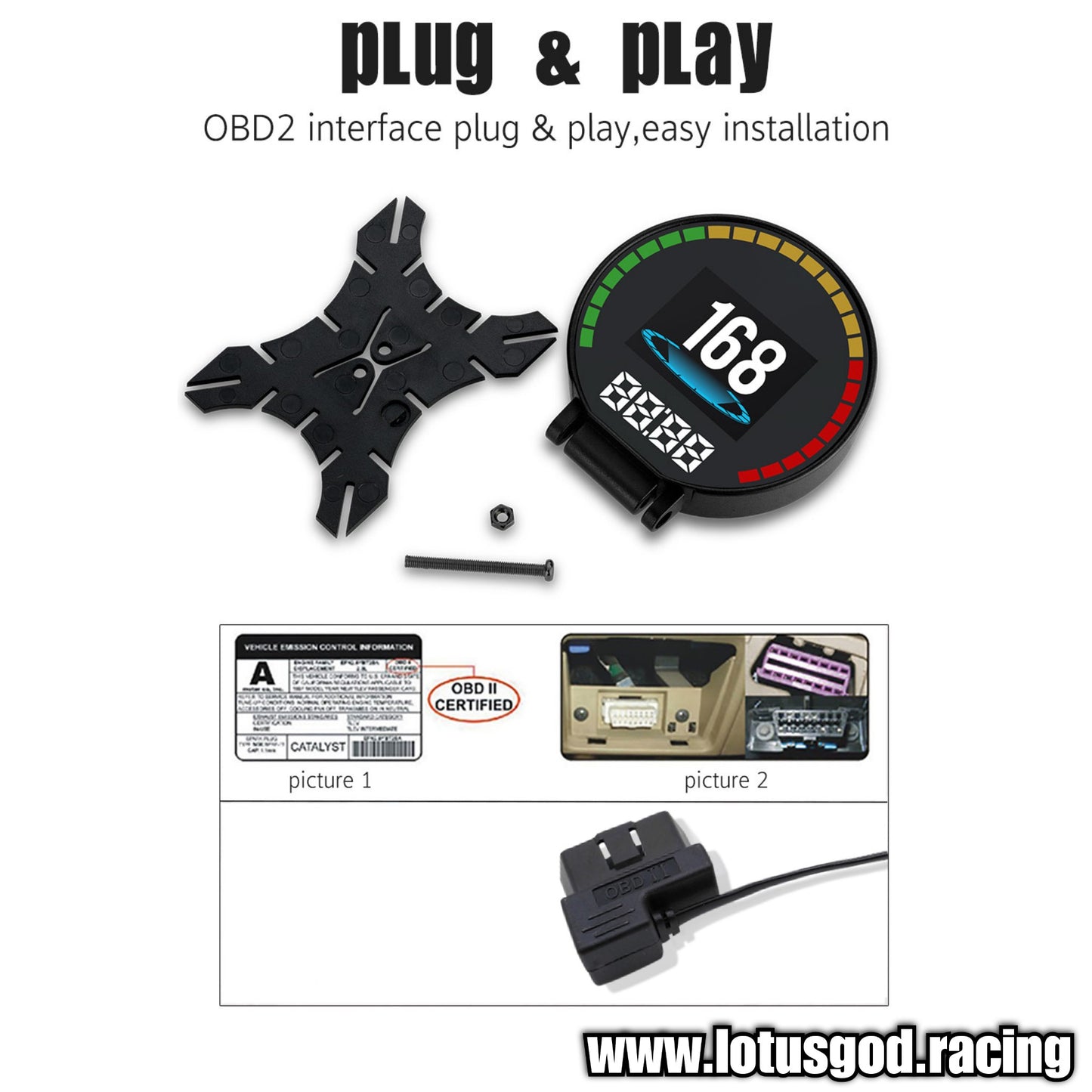 Obd Round Colour Smart Digital Display OBD2 Hud Head Up VSD Digital Speedometer With Speed Water Temp RPM Alarm Water Temperature Volt Alarm Turbo Boost Pressure Gauge