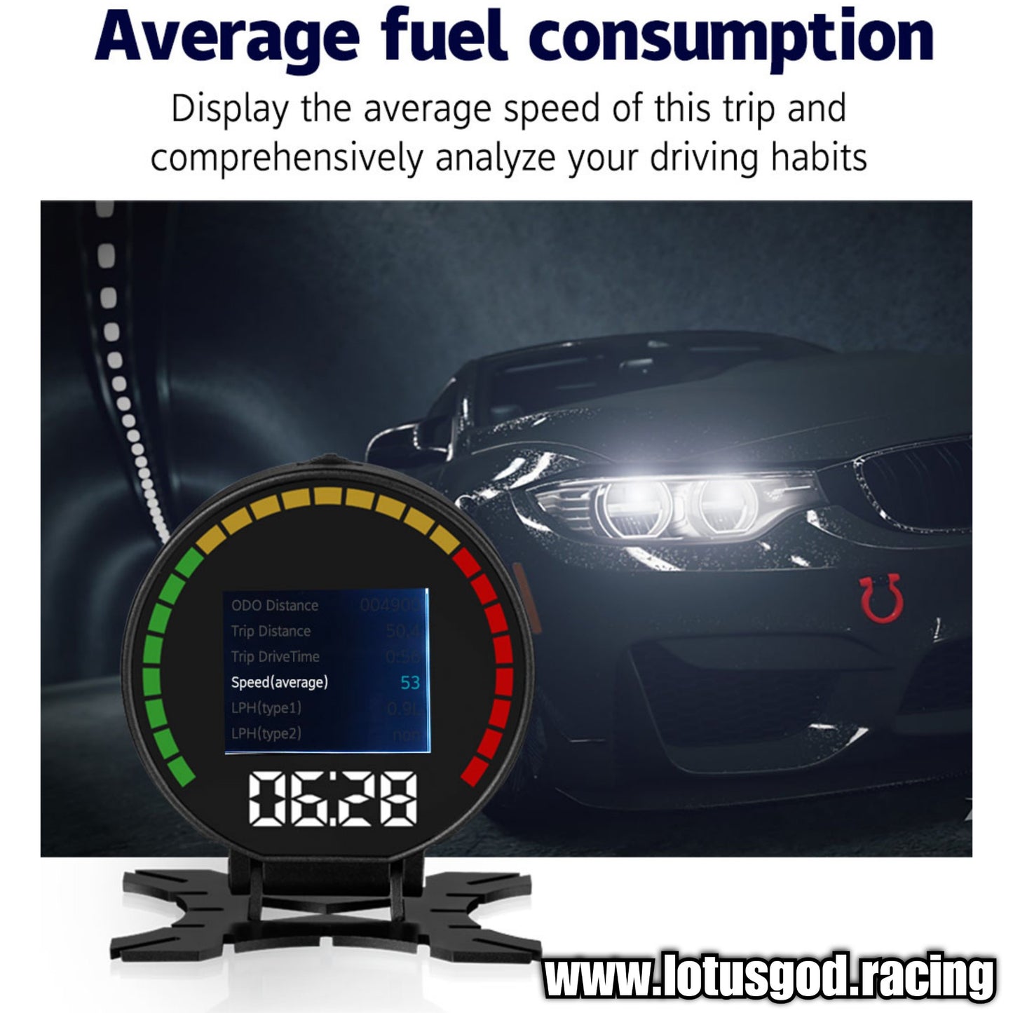 Obd Round Colour Smart Digital Display OBD2 Hud Head Up VSD Digital Speedometer With Speed Water Temp RPM Alarm Water Temperature Volt Alarm Turbo Boost Pressure Gauge