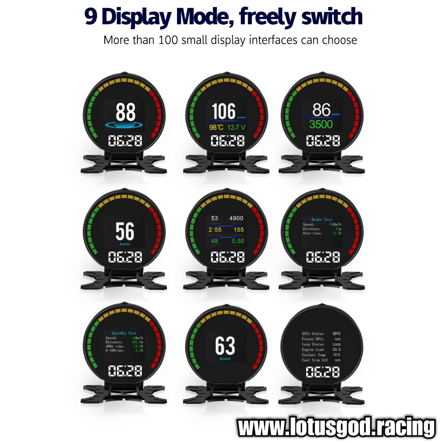 Obd Round Colour Smart Digital Display OBD2 Hud Head Up VSD Digital Speedometer With Speed Water Temp RPM Alarm Water Temperature Volt Alarm Turbo Boost Pressure Gauge