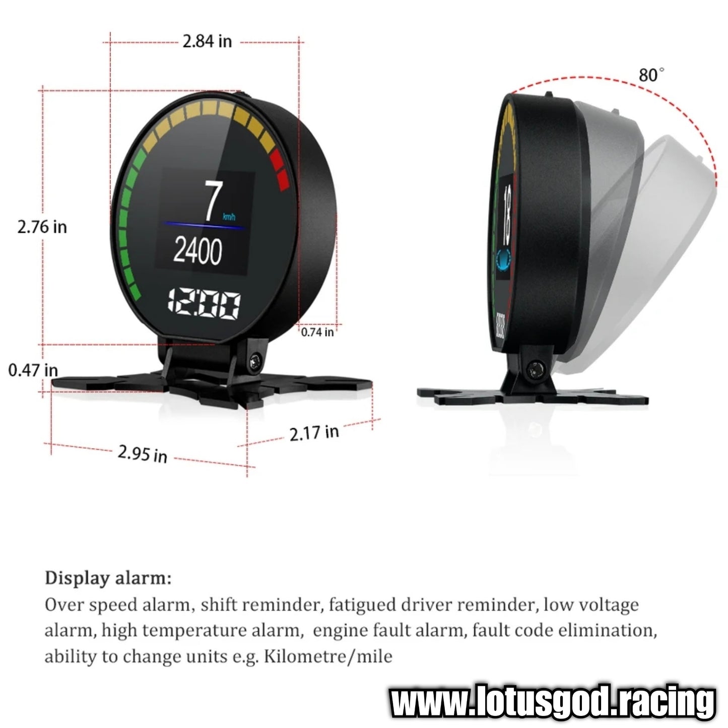 Obd Round Colour Smart Digital Display OBD2 Hud Head Up VSD Digital Speedometer With Speed Water Temp RPM Alarm Water Temperature Volt Alarm Turbo Boost Pressure Gauge