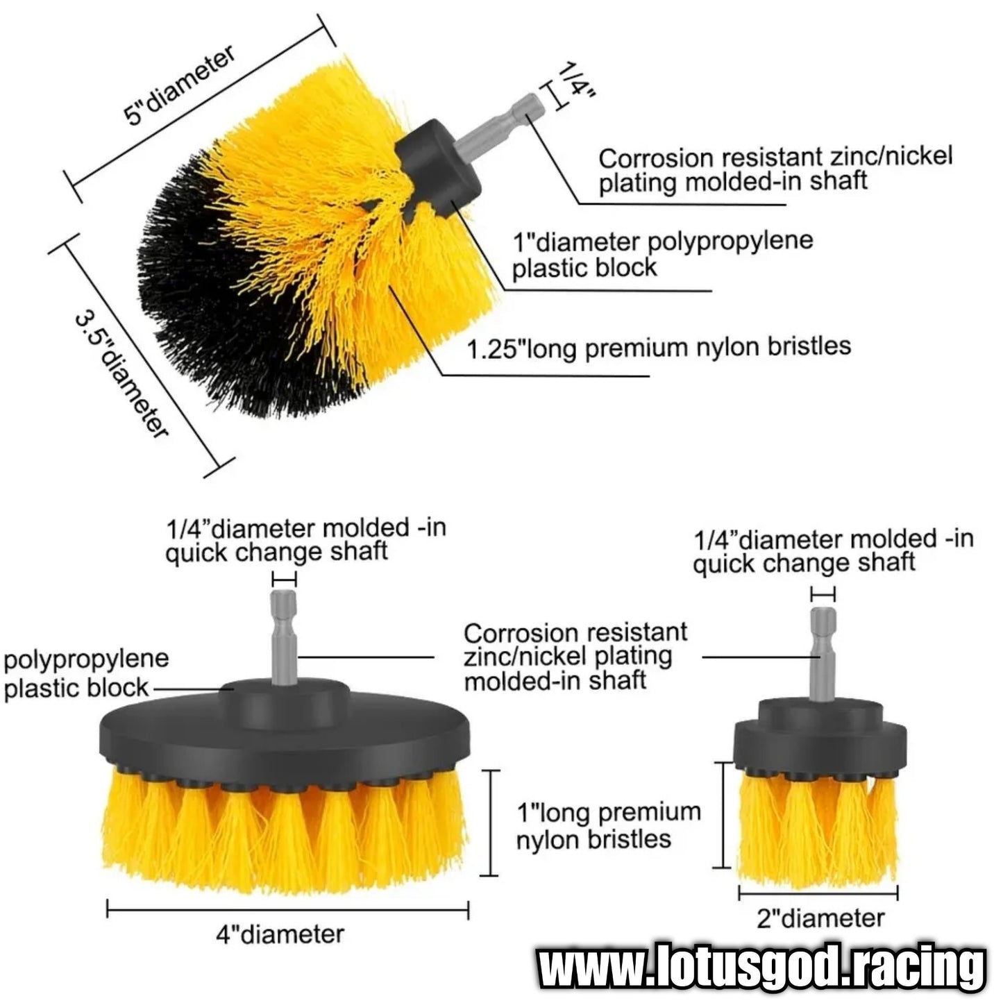 3 Pieces Of 1/4 Drill Brush Car Home Toliet Scrubber Kit For Automobile Detailing Auto Care Medium Bristle Cleaning Exterior Detailer Tool