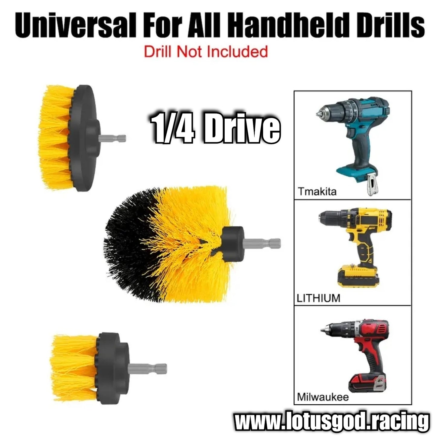 3 Pieces Of 1/4 Drill Brush Car Home Toliet Scrubber Kit For Automobile Detailing Auto Care Medium Bristle Cleaning Exterior Detailer Tool