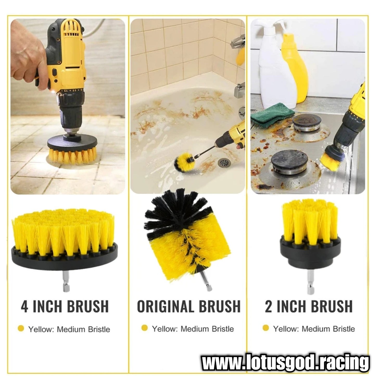 3 Pieces Of 1/4 Drill Brush Car Home Toliet Scrubber Kit For Automobile Detailing Auto Care Medium Bristle Cleaning Exterior Detailer Tool