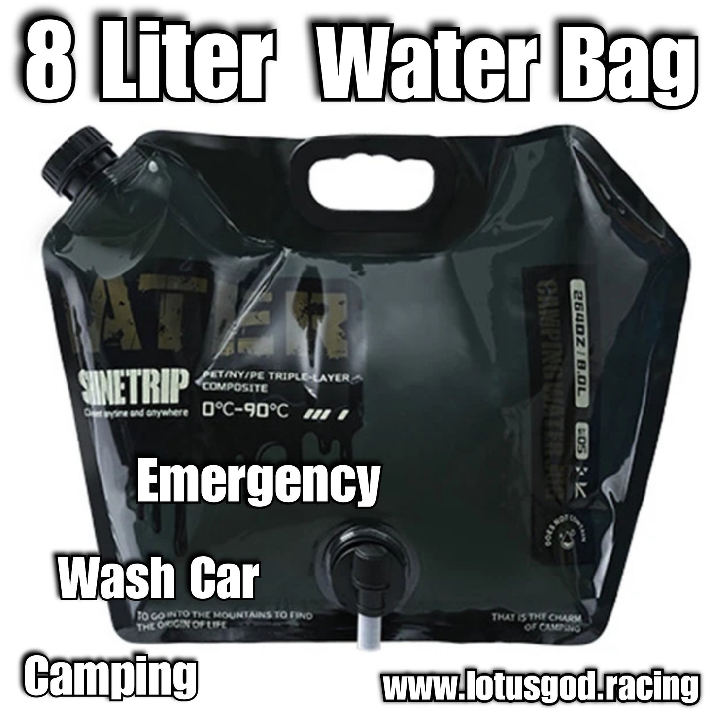 8 Liters Multi Purpose Black Folding Bucket Water Container Portable Pouch Bag With Faucet For Hiking Picnic Wash Car Bike Emergency
