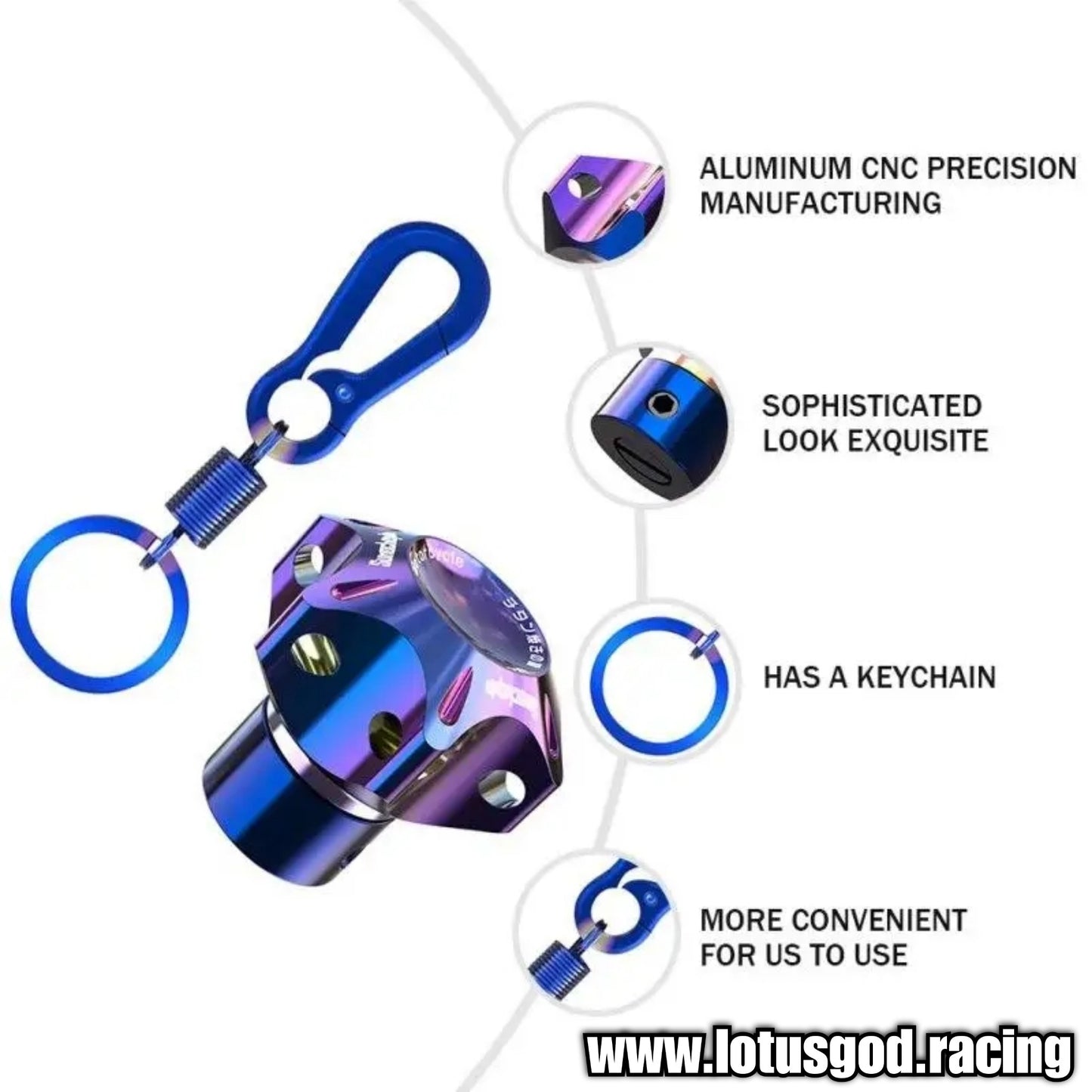 Universal Hexagon | Star CNC Aluminium Modified Burnt Blue Colour Custom Key Chain Head Accessories For Racing Car Motorcycle Boat