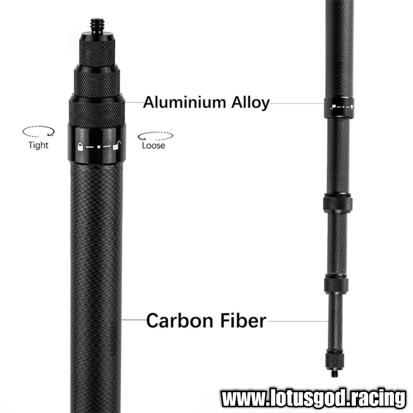 1/4" Carbon Fiber 1.5 Meters Fully Adjustable Shaft Invisible Selfie Stick Cam For Insta360 ONE X | Insta360 ONE R | One | EVO | GoPro | DJI OSMO Action Tripod Camera Stand