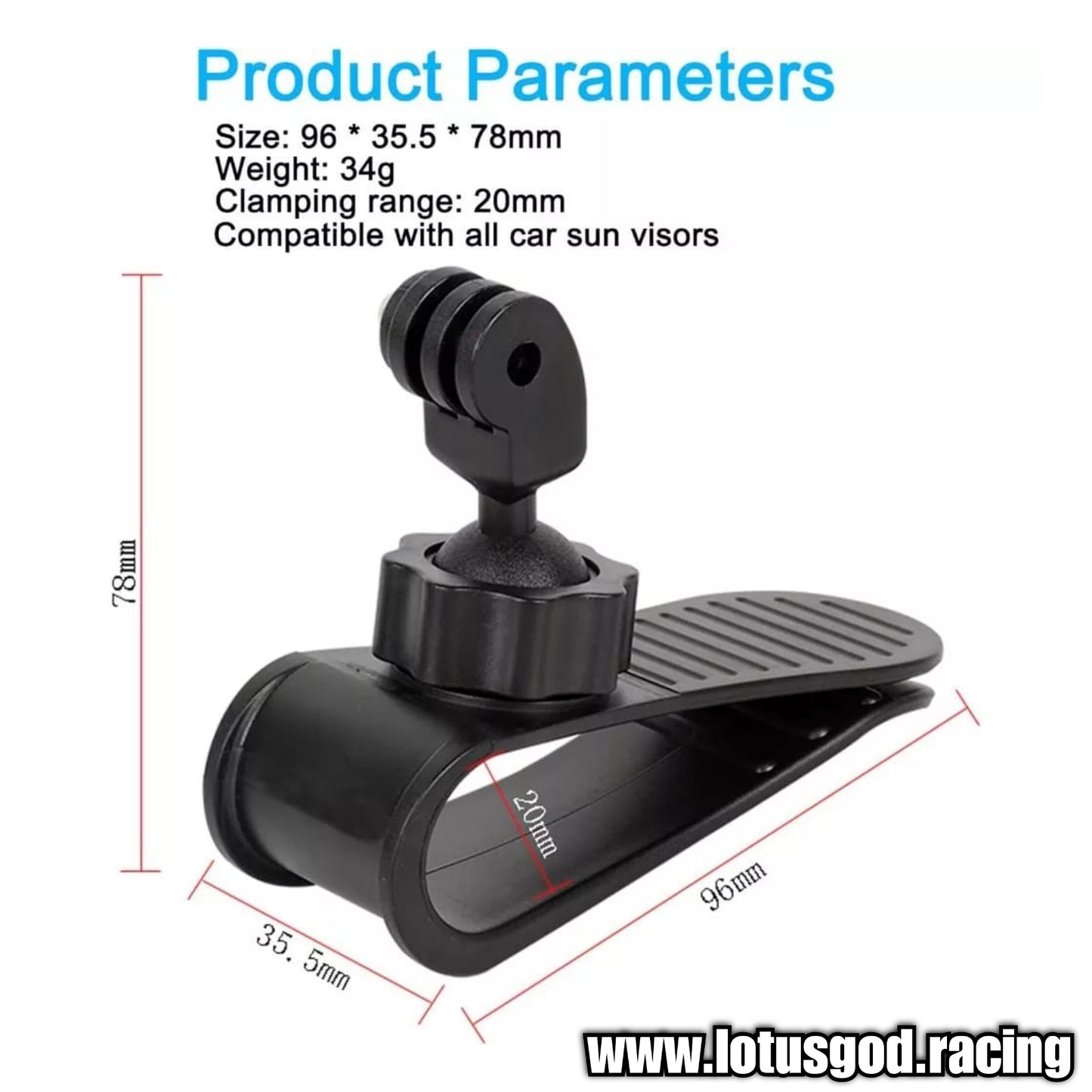 1/4" Adjustable Sun Visor Clip On Rear Front 360 Degree Cam View For GoPro Insta360 Camera Holder