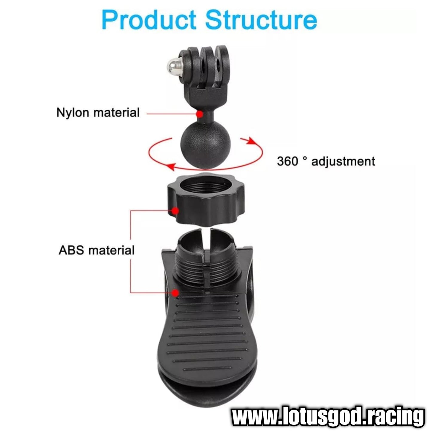 1/4" Adjustable Sun Visor Clip On Rear Front 360 Degree Cam View For GoPro Insta360 Camera Holder