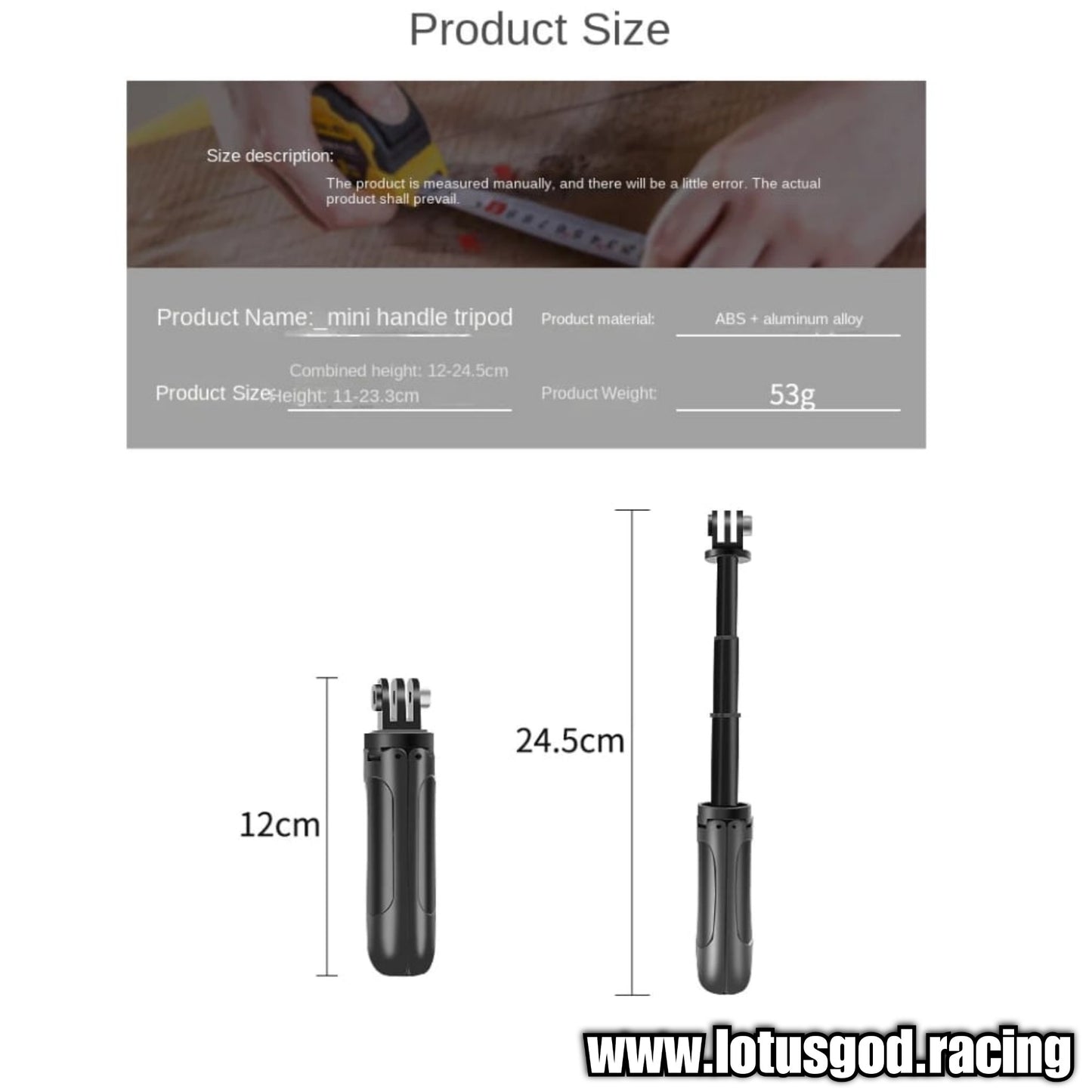 2 in 1 Selfie Hand Gun Cam Stick 120mm - 230mm Extendable Grab Pole Pocket Size Tripod For Gopro Insta360 Camera Etc 200g