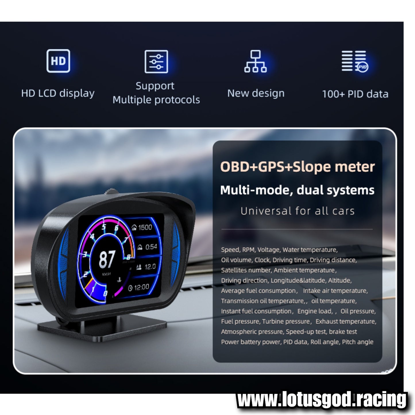 OBD2 Digital Hud Vsd | Usb Gps Car Head Up Display On Board Computer Clock Slope Speedometer OBD Diagnostic Tools Instrument Cluster P2 Turbo Speed Meter