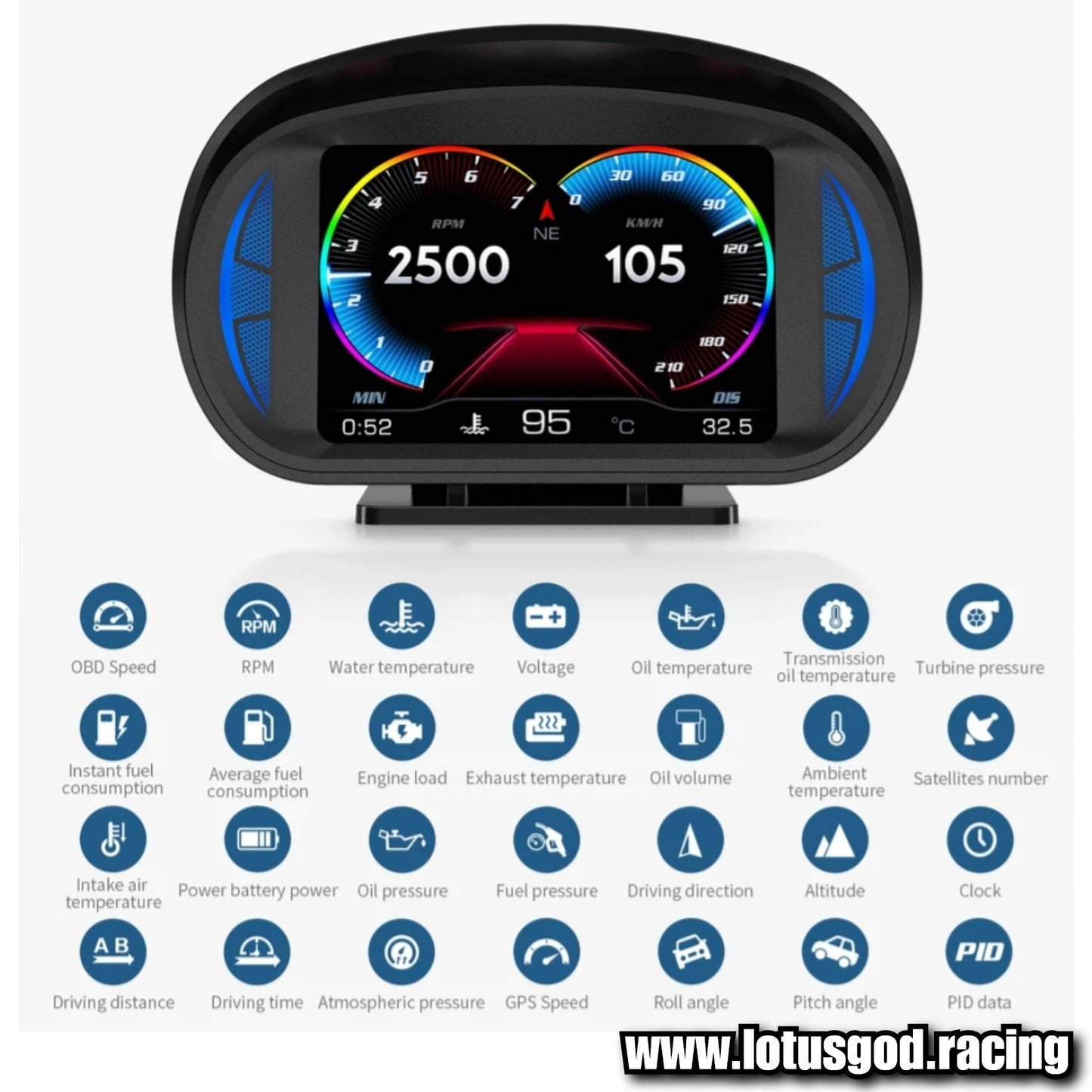 OBD2 Digital Hud Vsd | Usb Gps Car Head Up Display On Board Computer Clock Slope Speedometer OBD Diagnostic Tools Instrument Cluster P2 Turbo Speed Meter
