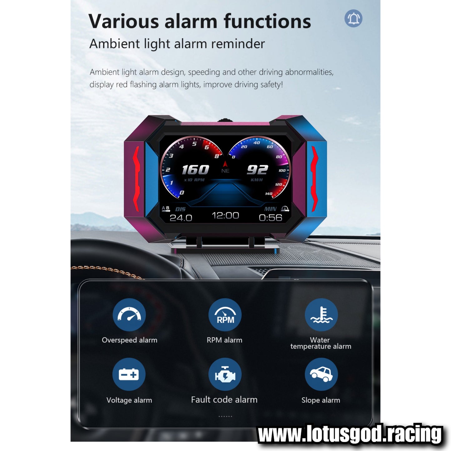 OBD2 Digital Hud Vsd Car Head Up Display On Board Computer Clock Slope Gps Speedometer OBD Diagnostic Tools Instrument Cluster P25 Speed Meter