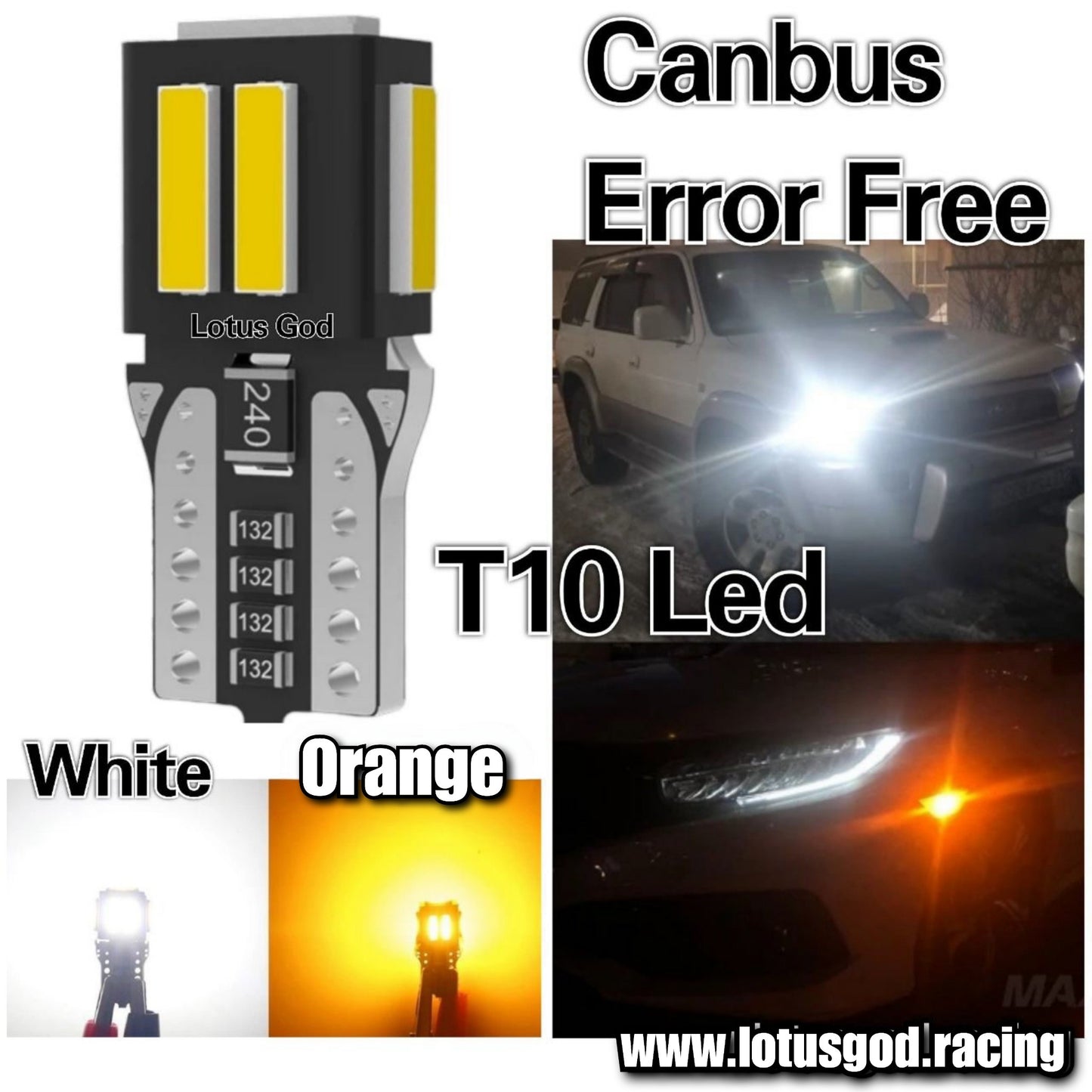 T10 Seoul Canbus Error Free White | Orange LED Bulb DRL Pole Reverse Marker Parking Reading Licence Plate Light Interior Reading Lamp 12V