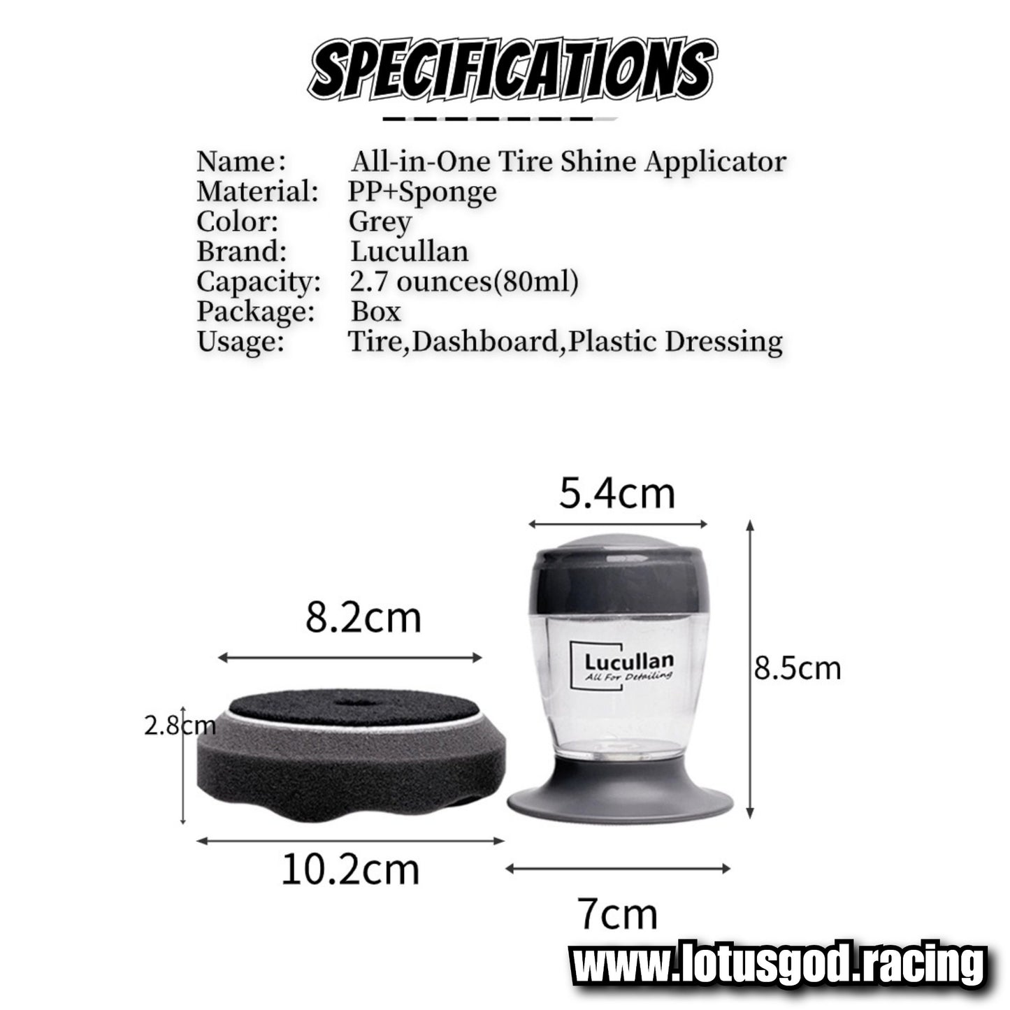 Lucullan All In One Applicator Liquid Dispense Sponge Kit For Dashboard Plastic Dressing Car Tire Gloss Shine Applicator Pad Cleaning Detailing Tool 80ml
