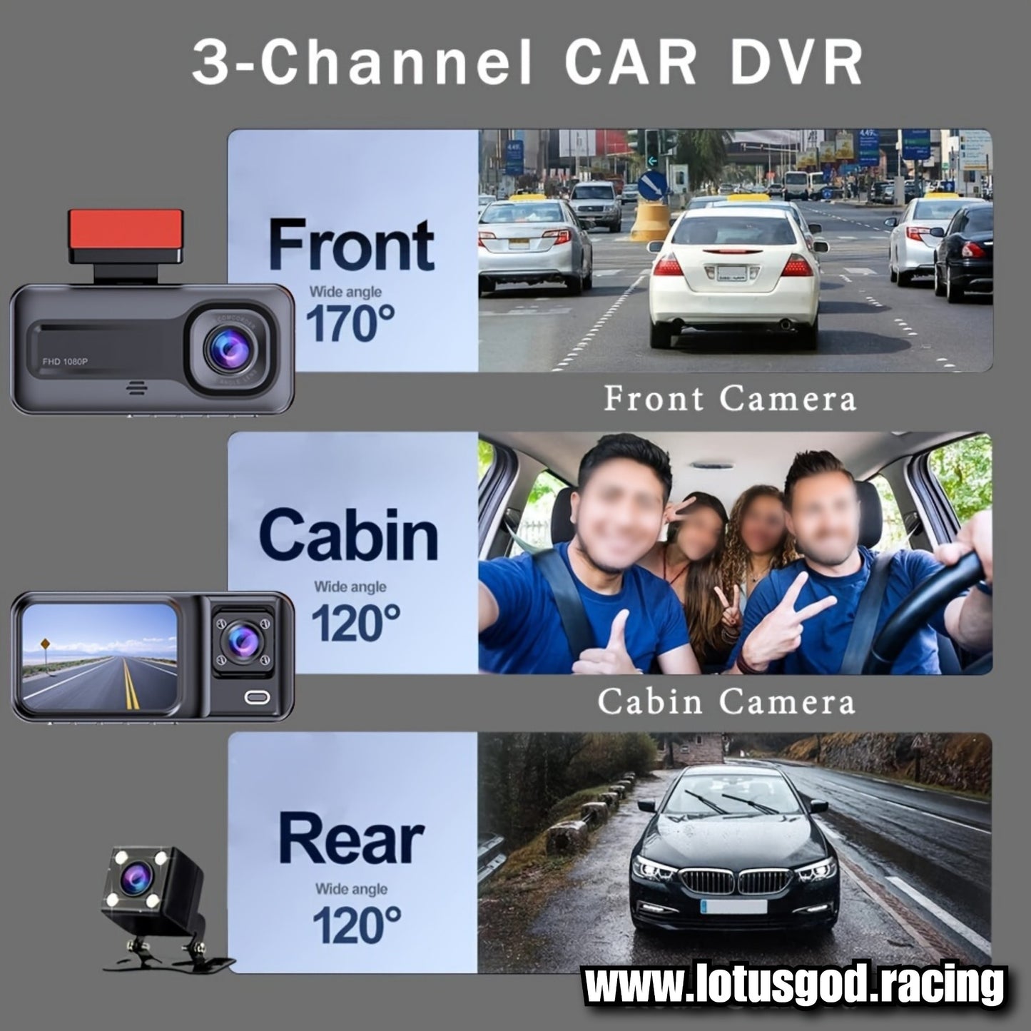 2 Front Dash Cam Dual Lens Adjustable Inside Camera + 1 Rear Cam 64gb Sd Card 2 Inch Screen G-sensor HD Night Vision Wide Angle Car DVR Driving Recorder (3 Cameras)