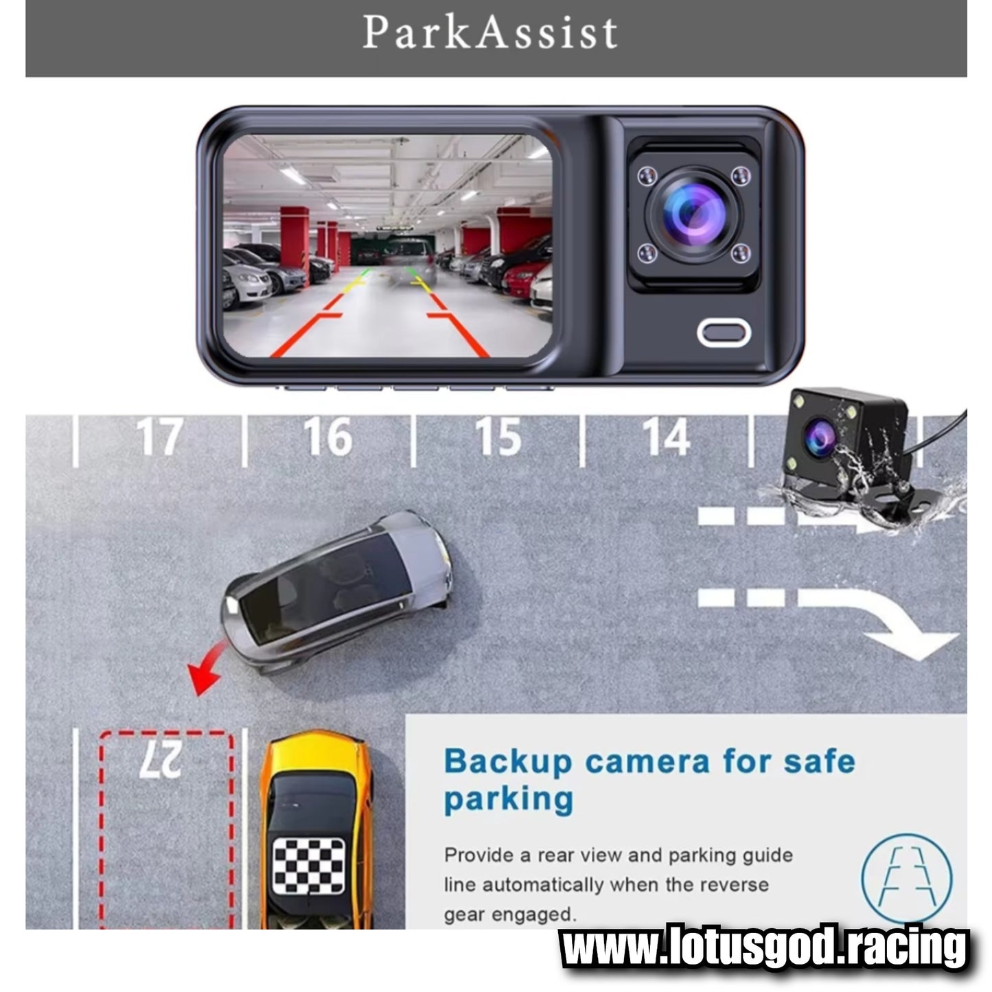 2 Front Dash Cam Dual Lens Adjustable Inside Camera + 1 Rear Cam 64gb Sd Card 2 Inch Screen G-sensor HD Night Vision Wide Angle Car DVR Driving Recorder (3 Cameras)