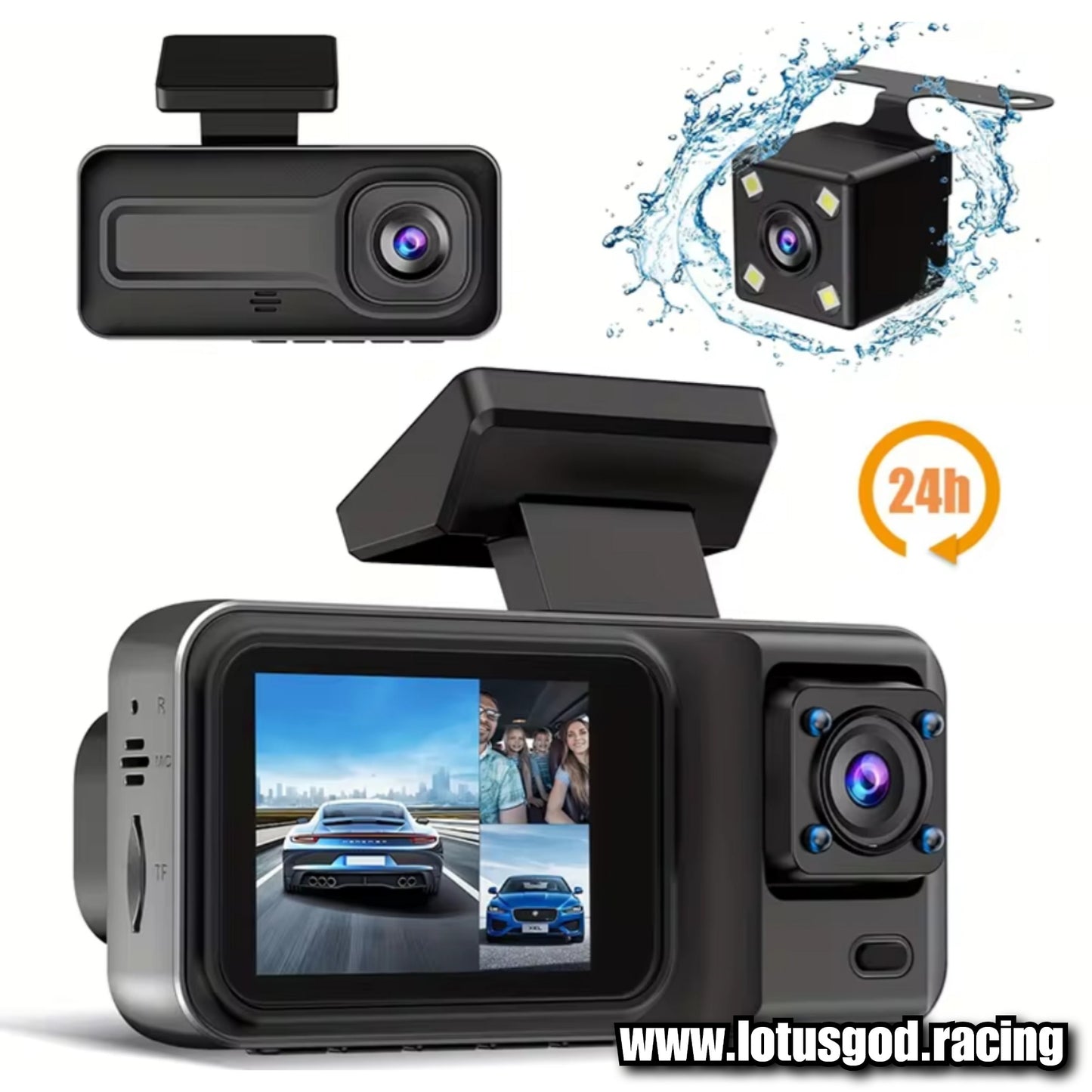 2 Front Dash Cam Dual Lens Adjustable Inside Camera + 1 Rear Cam 64gb Sd Card 2 Inch Screen G-sensor HD Night Vision Wide Angle Car DVR Driving Recorder (3 Cameras)