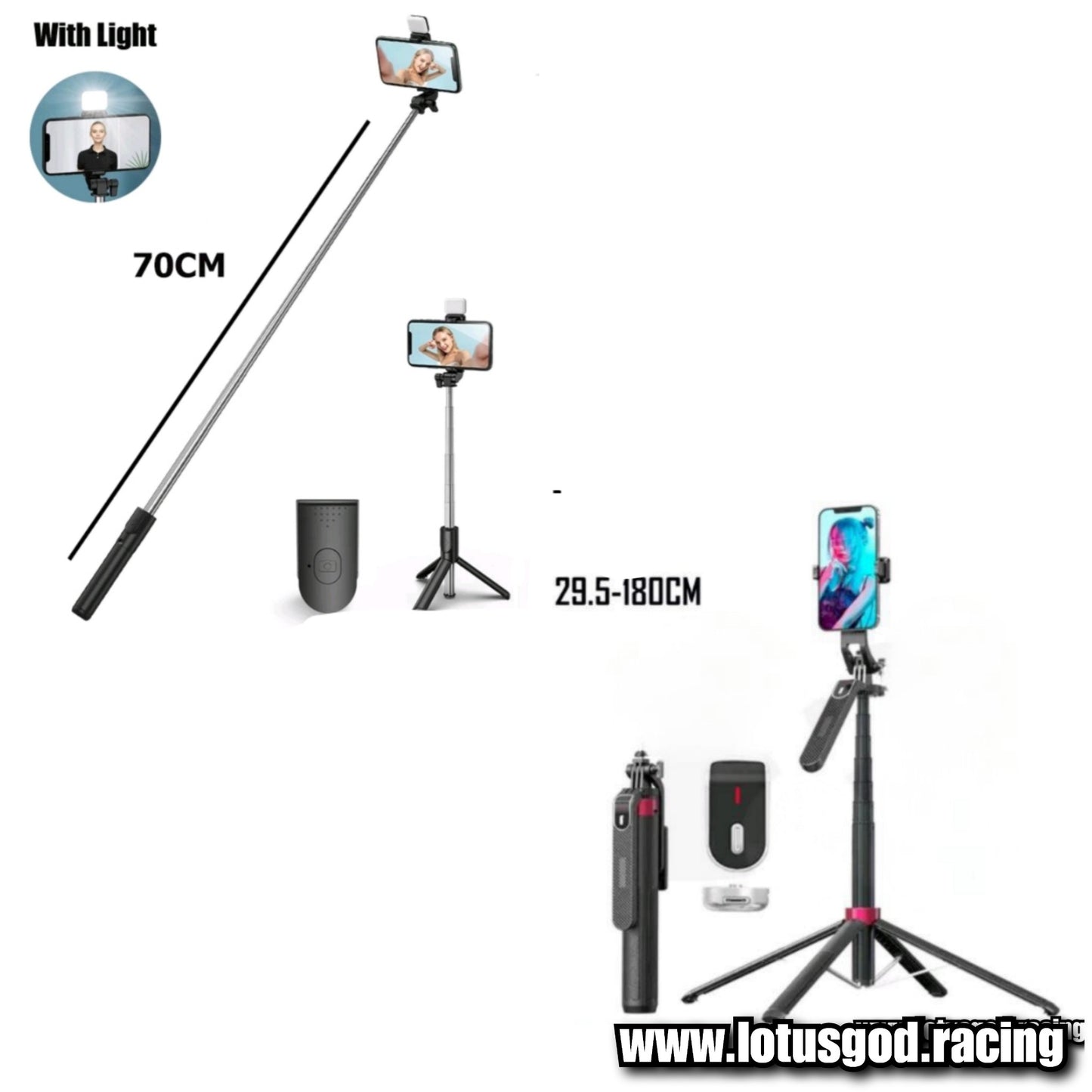 1/4" Carbon Steel Selfie Stick 70cm | Tripod 180cm Fully Adjustable Shaft Cam For Insta360 ONE X | Insta360 ONE R | One | EVO | GoPro | DJI OSMO Action Camera Iphone Android Phone Stand Holder