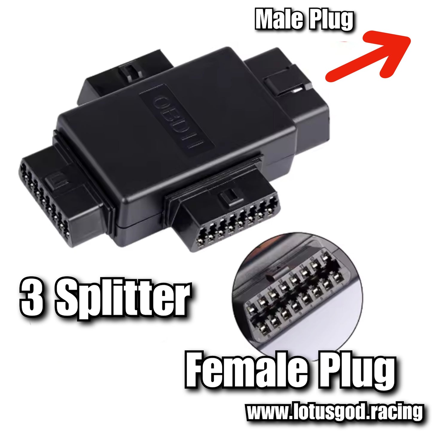 3 Way Obd Splitter - Flat + Thin 16 Pin OBD 2 Extender OBD2 ELM327 1 Male To 3 Female OBDII Extension Connector Cable Socket For Car