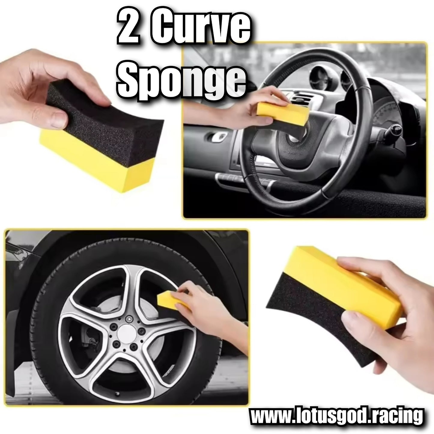 Black Yellow Curve Tyre Shine Wax Glass Window Cleaner Sponge For Car Motorcycle Tire Wall Body Paint Coating Wash Etc (2 Pieces)