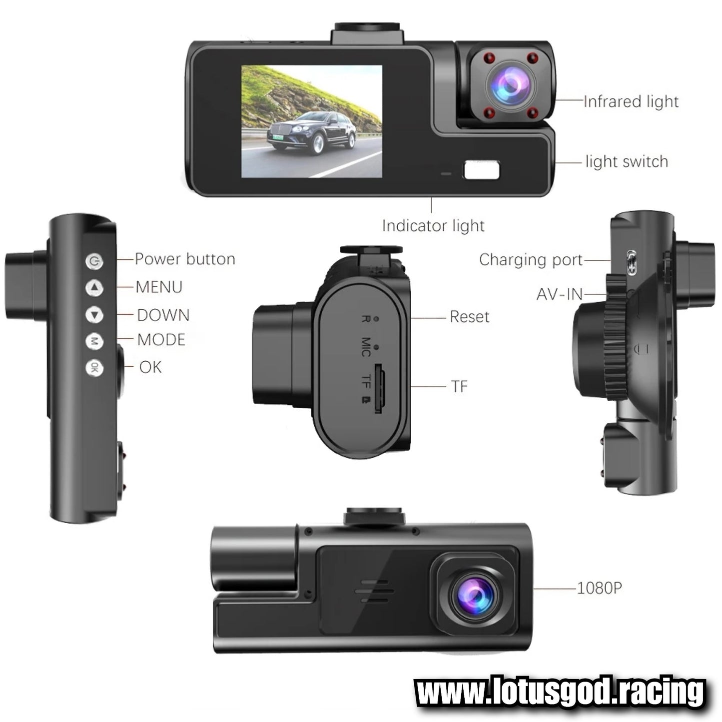 Windscreen Suction Cup 2 Inch Better Than Nothing Front Dash Cam Dual 2 Lens Adjustable Inside Camera + G-sensor HD Night Vision Wide Angle Car DVR Driving Recorder