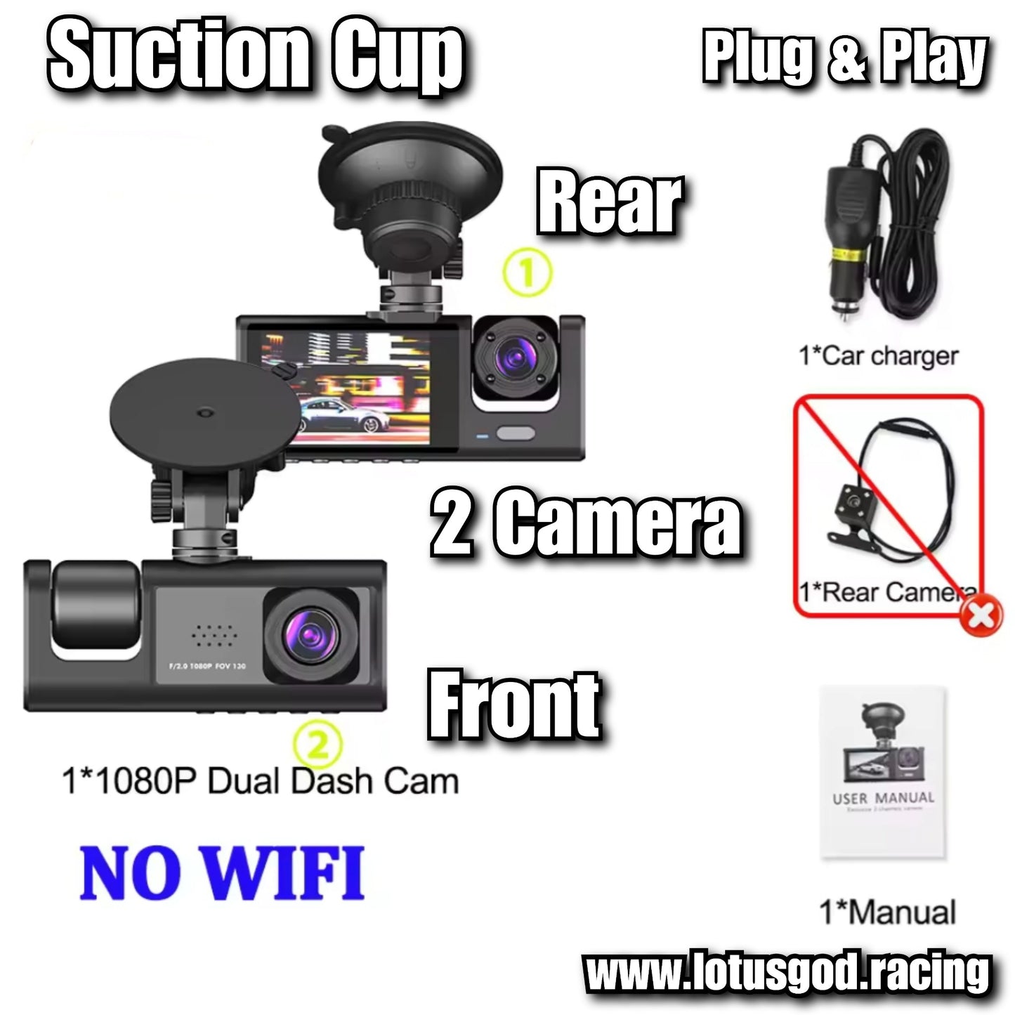 Windscreen Suction Cup 2 Inch Better Than Nothing Front Dash Cam Dual 2 Lens Adjustable Inside Camera + G-sensor HD Night Vision Wide Angle Car DVR Driving Recorder