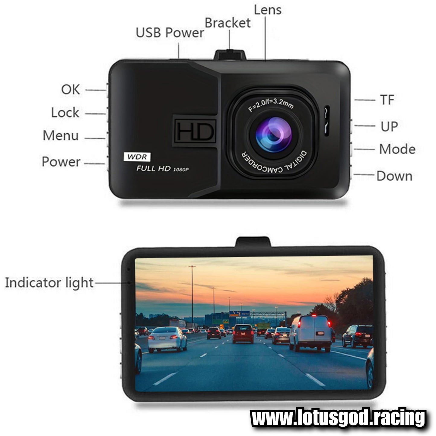 Suction Cup 3 Inch Screen | Better Than Nothing Front Dash Cam Dual 1 Len Adjustable Inside Camera + G-sensor HD Night Vision Wide Angle Car DVR Driving Recorder