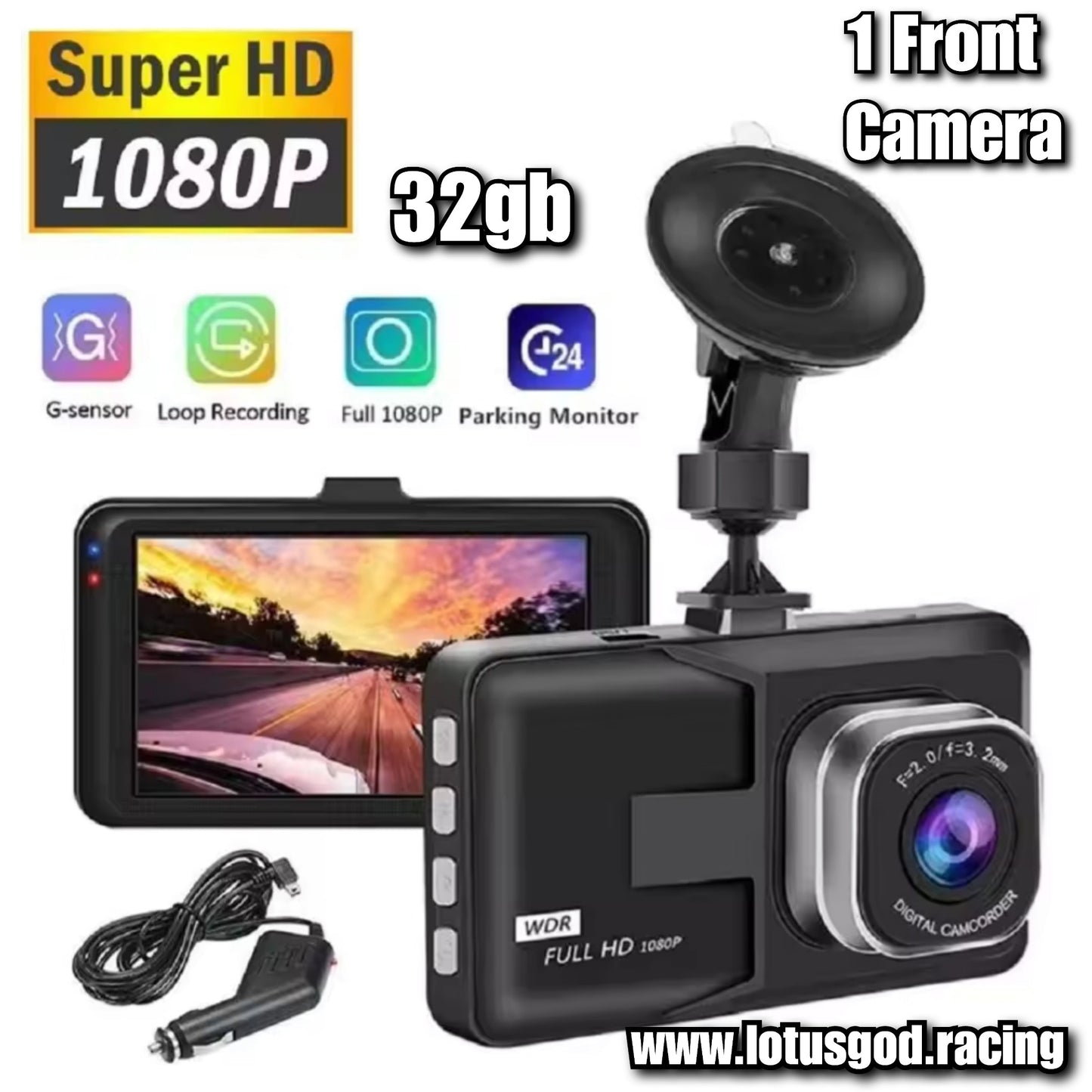 Suction Cup 3 Inch Screen | Better Than Nothing Front Dash Cam Dual 1 Len Adjustable Inside Camera + G-sensor HD Night Vision Wide Angle Car DVR Driving Recorder