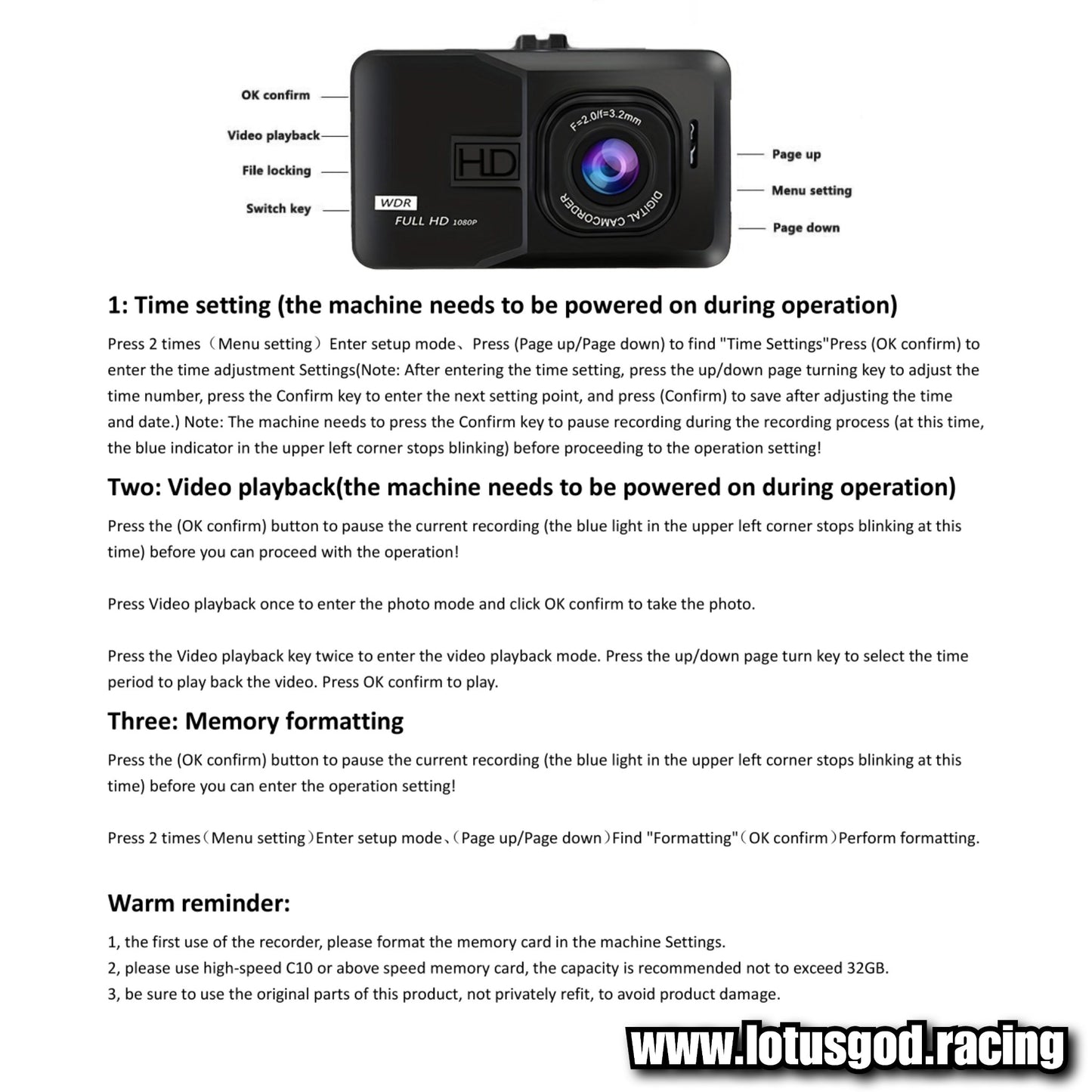 Suction Cup 3 Inch Screen | Better Than Nothing Front Dash Cam Dual 1 Len Adjustable Inside Camera + G-sensor HD Night Vision Wide Angle Car DVR Driving Recorder
