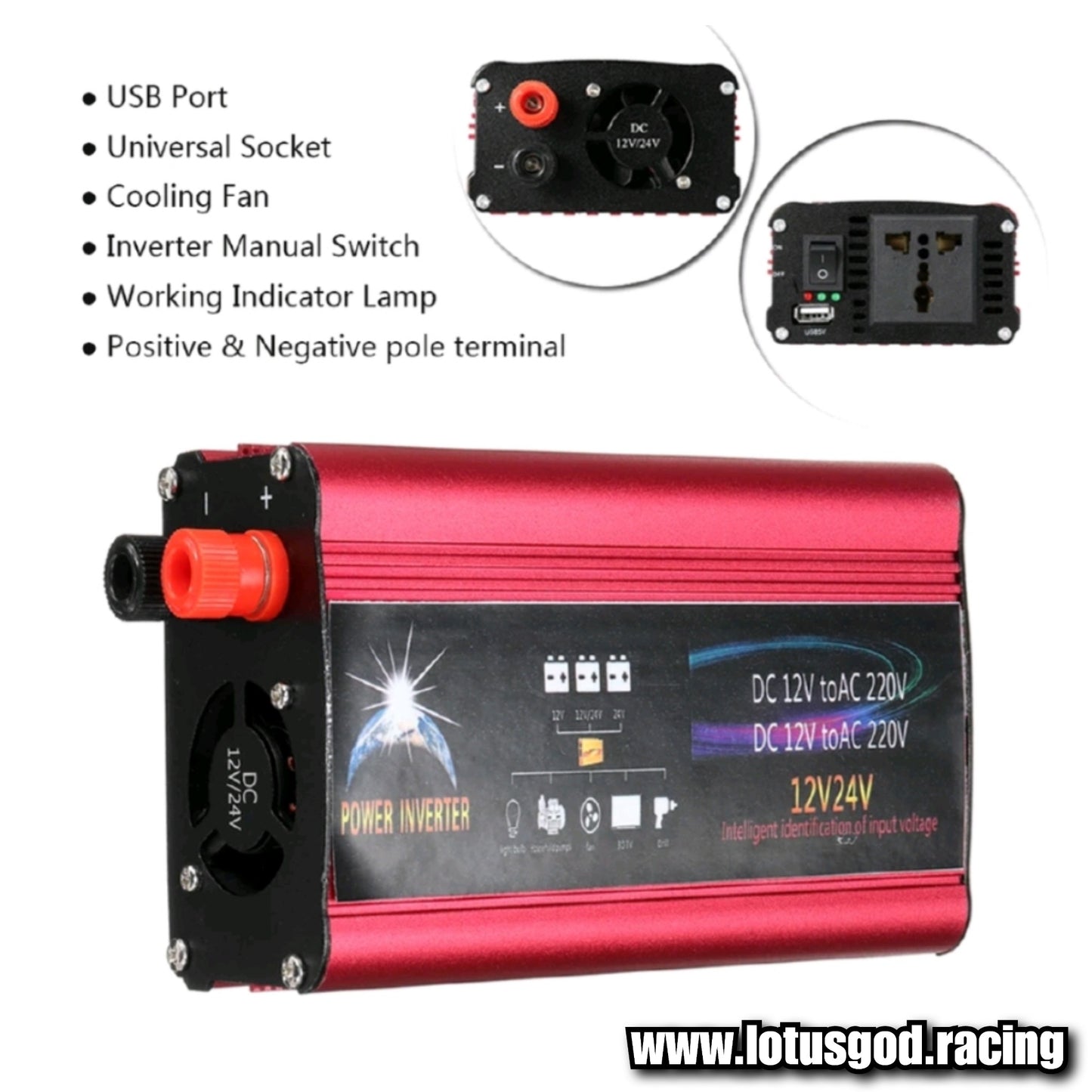 1500W Cigarette Socket Lighter Inverter 12V | 24V To 220V 230V Plug Voltage Converter + USB | EU/UK/AU/Universal Socket Auto Car Accessories