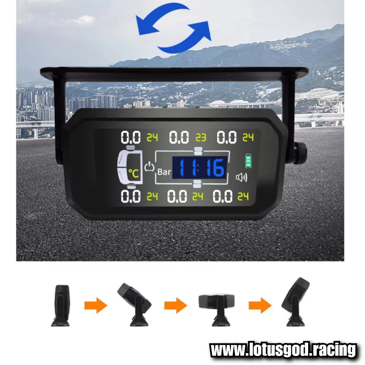Tpms Wireless Solar Power Rechargeable USB LED Internal | External Tyre Pressure Monitoring System Real Time Detection For All Vehicle With 6 Wheels