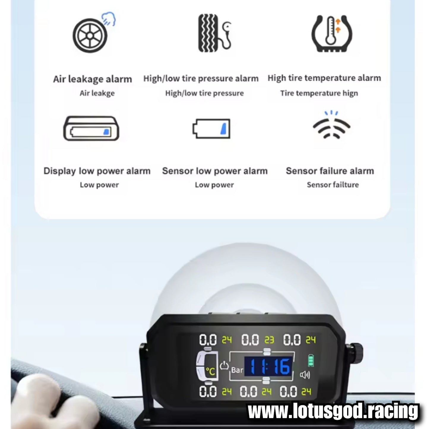 Tpms Wireless Solar Power Rechargeable USB LED Internal | External Tyre Pressure Monitoring System Real Time Detection For All Vehicle With 6 Wheels