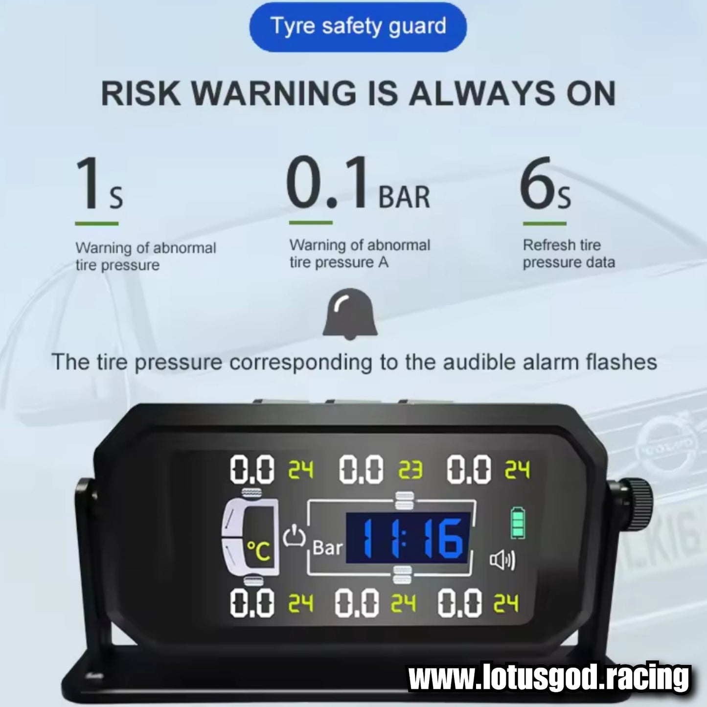 Tpms Wireless Solar Power Rechargeable USB LED Internal | External Tyre Pressure Monitoring System Real Time Detection For All Vehicle With 6 Wheels