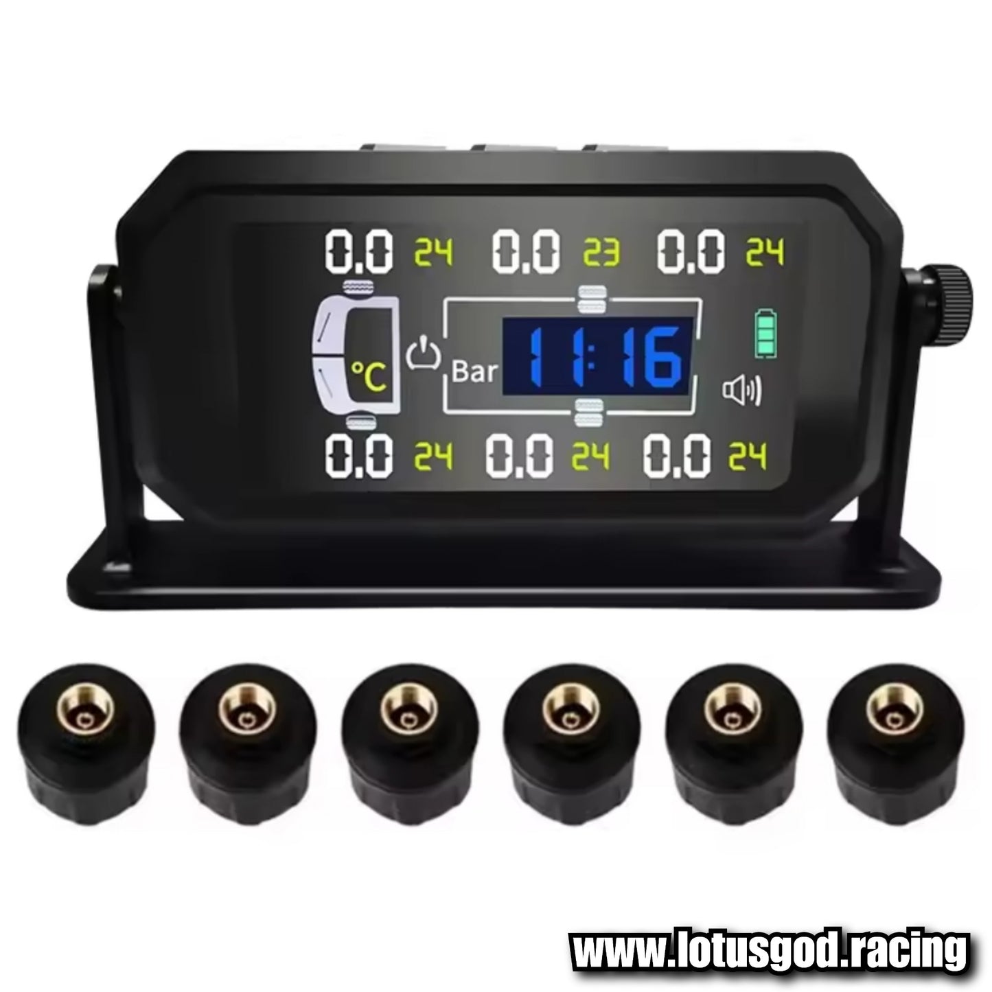 Tpms Wireless Solar Power Rechargeable USB LED Internal | External Tyre Pressure Monitoring System Real Time Detection For All Vehicle With 6 Wheels