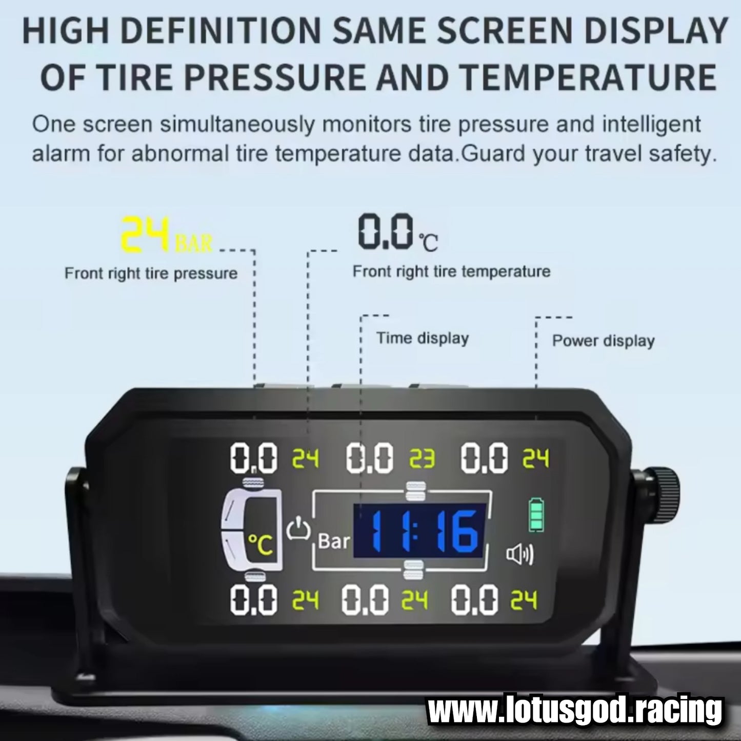 Tpms Wireless Solar Power Rechargeable USB LED Internal | External Tyre Pressure Monitoring System Real Time Detection For All Vehicle With 6 Wheels