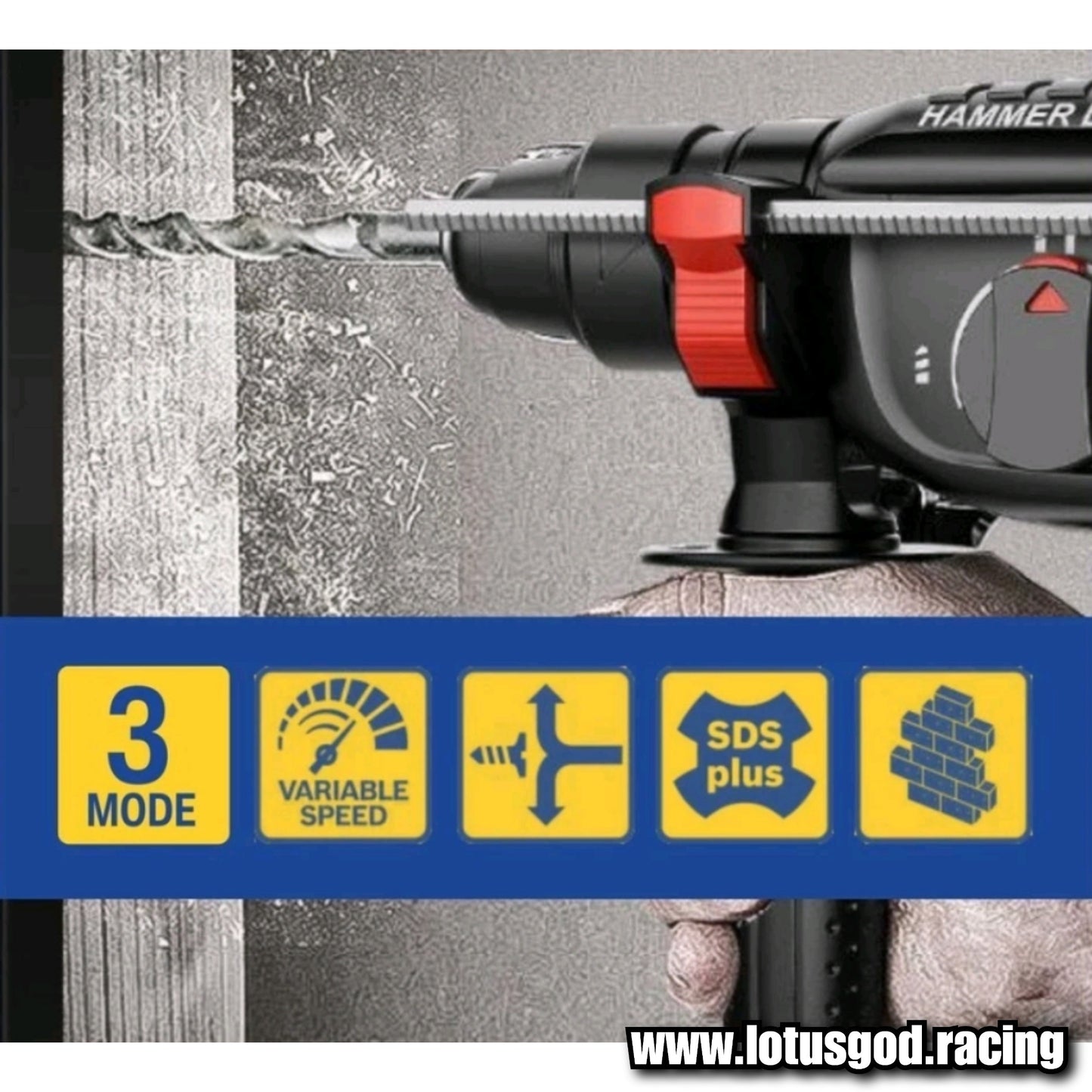 1250w Izumii Wired 26mm Rotary Hammer Power Drill 900rpm SDS Plus 3 Mode + Auxiliary Handle 26mm Brick Concrete Wall Ceiling Drilling GBH 2-26Dre