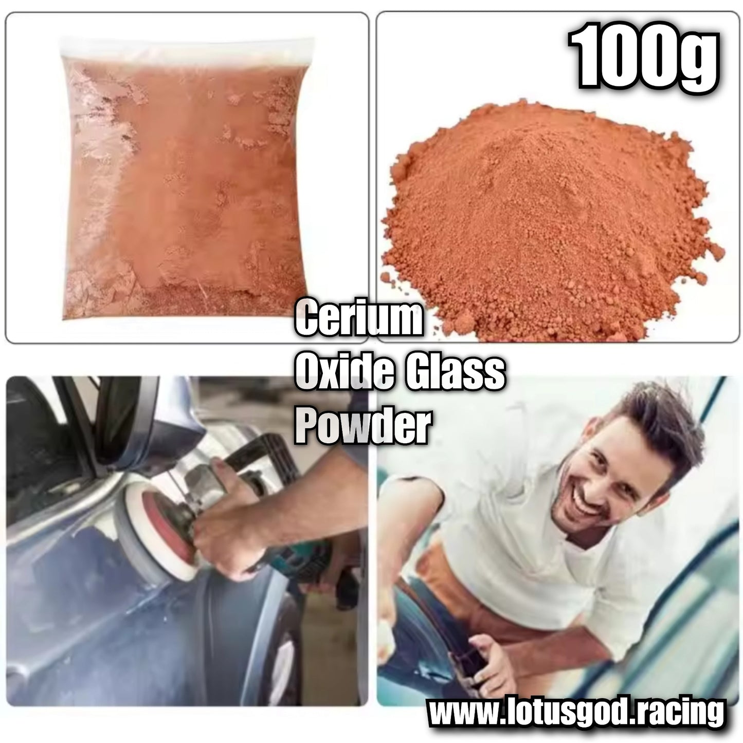 Premium Cerium Oxide Red Powder Refurbishing For Tampered Glass Polish Window Windscreen Windshield Light Swirl Watermark Scratch Remover Polishing 100g