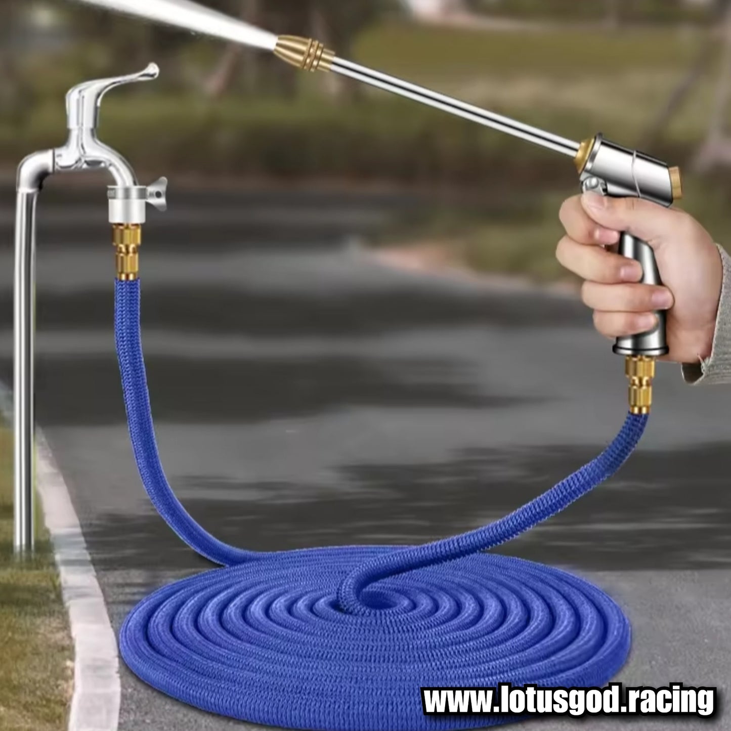 Telescopic 7.5m Flexible Stretchable 3/4" Screw Type Brass Connector Adapter Water Hose + Spray Gun Set For Gardening Condo/HDB Carpark Car Bike Van Bicycle Motorcycle Bathroom Toilet Garden Kitchen Etc