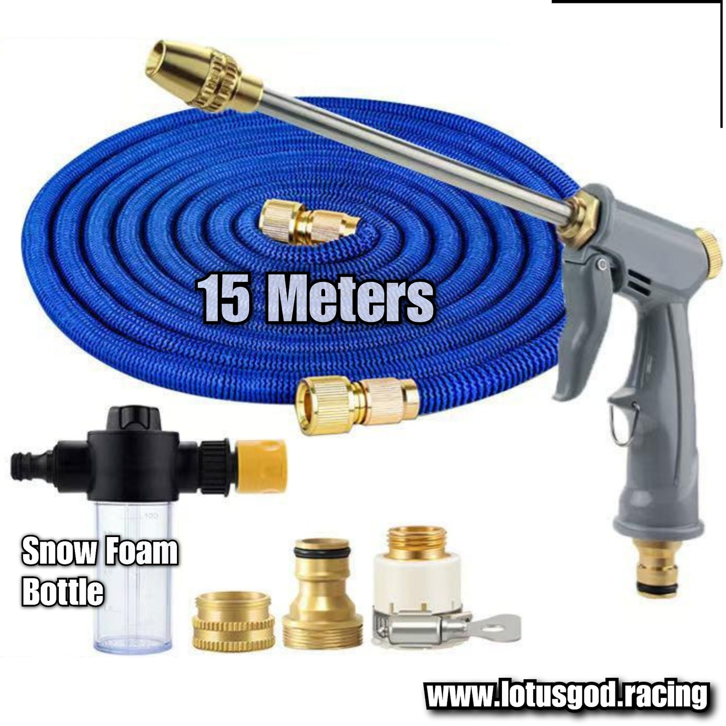 Telescopic 7.5m Flexible Stretchable 3/4" Screw Type Brass Connector Adapter Water Hose + Spray Gun Set For Gardening Condo/HDB Carpark Car Bike Van Bicycle Motorcycle Bathroom Toilet Garden Kitchen Etc