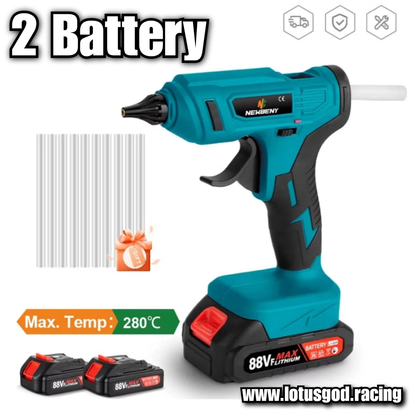 Diy 100W Rechargeable 280°C Electric Hot Melt Glue Stick Gun Cordless Machine Repair Tool + 1 X 18V Battery + Charger Set