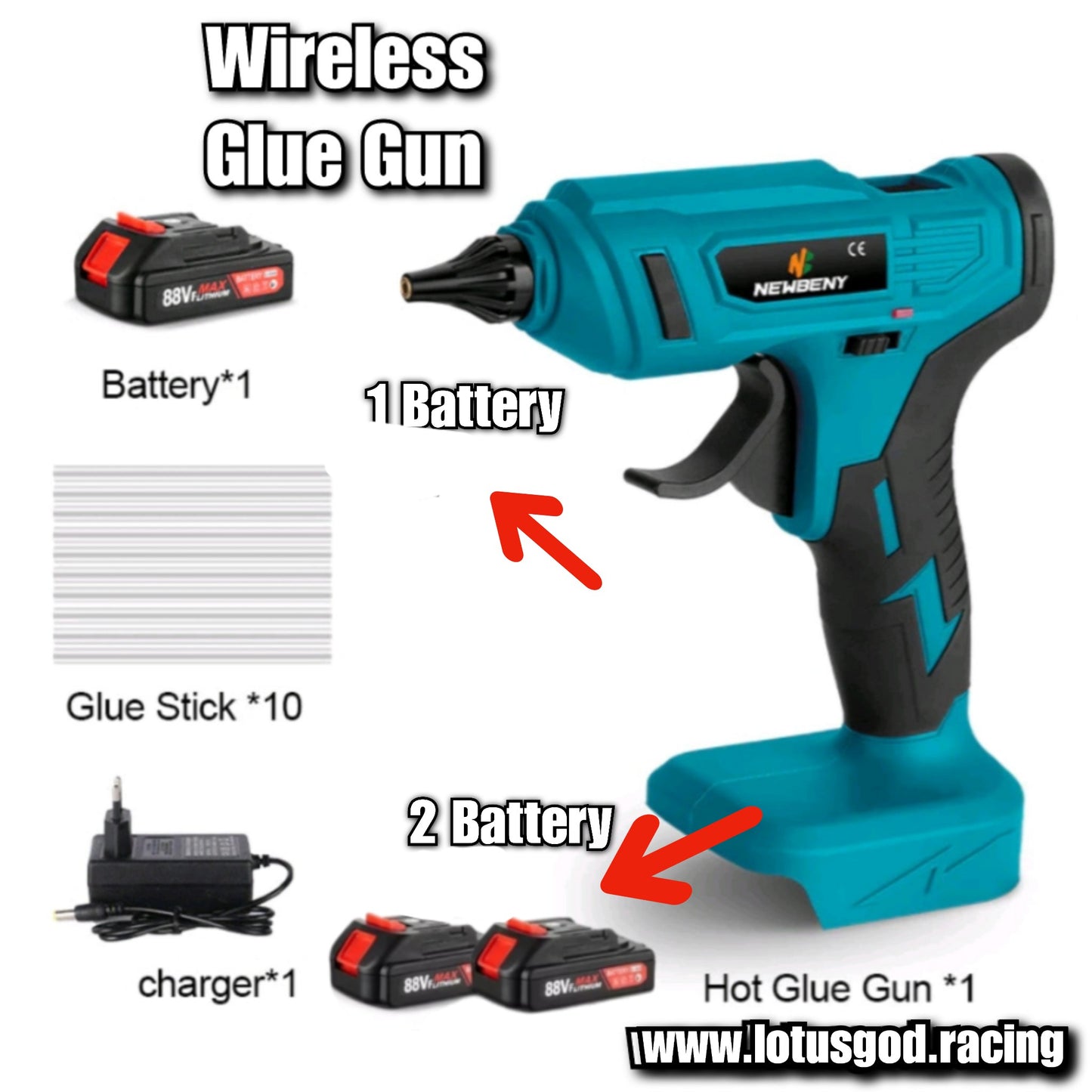 Diy 100W Rechargeable 280°C Electric Hot Melt Glue Stick Gun Cordless Machine Repair Tool + 1 X 18V Battery + Charger Set